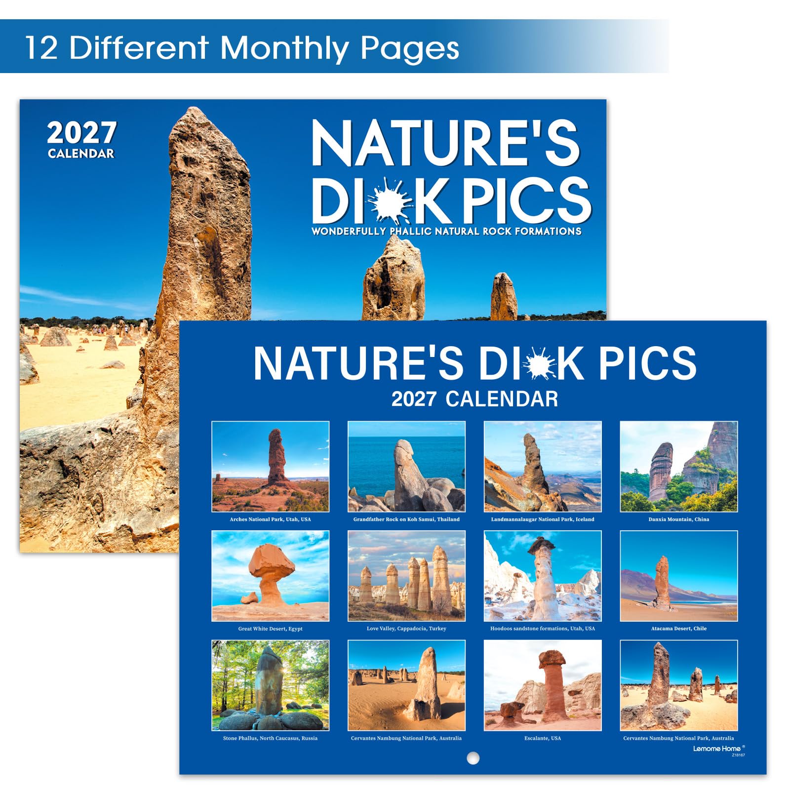 Gag Gifts - Lustiger Wandkalender 2023, Kalender 2023 mit dickem Papier, 21,6 x 27,9 cm (offen), Januar 2023 - Dez. 2023, Best for White Elephant Gag Gifts - Nature's Di*ks