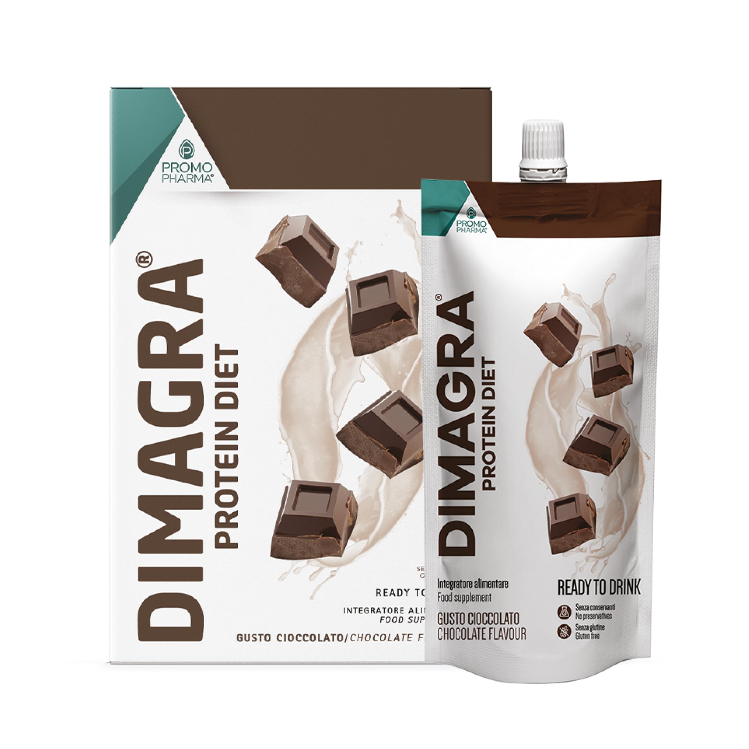 Dimagra Protein Diet - Integratore Proteico Pronto da Bere per Dieta Chetogenica e Controllo del Peso - Low Carb, Alto Contenuto Proteico - Gusto Cioccolato - 7 Pouch da 220 g