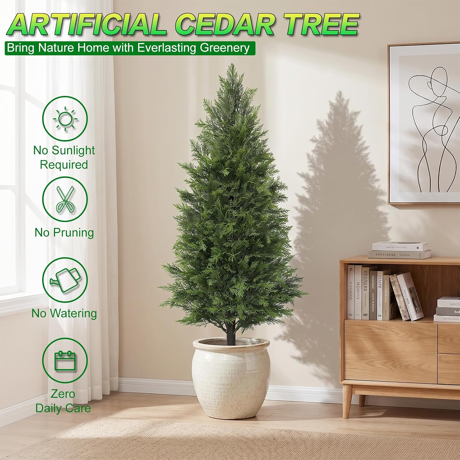 AOKIIE 3FT Artificial Cedar Tree for Outdoors, UV Resistant Fake Pine Trees