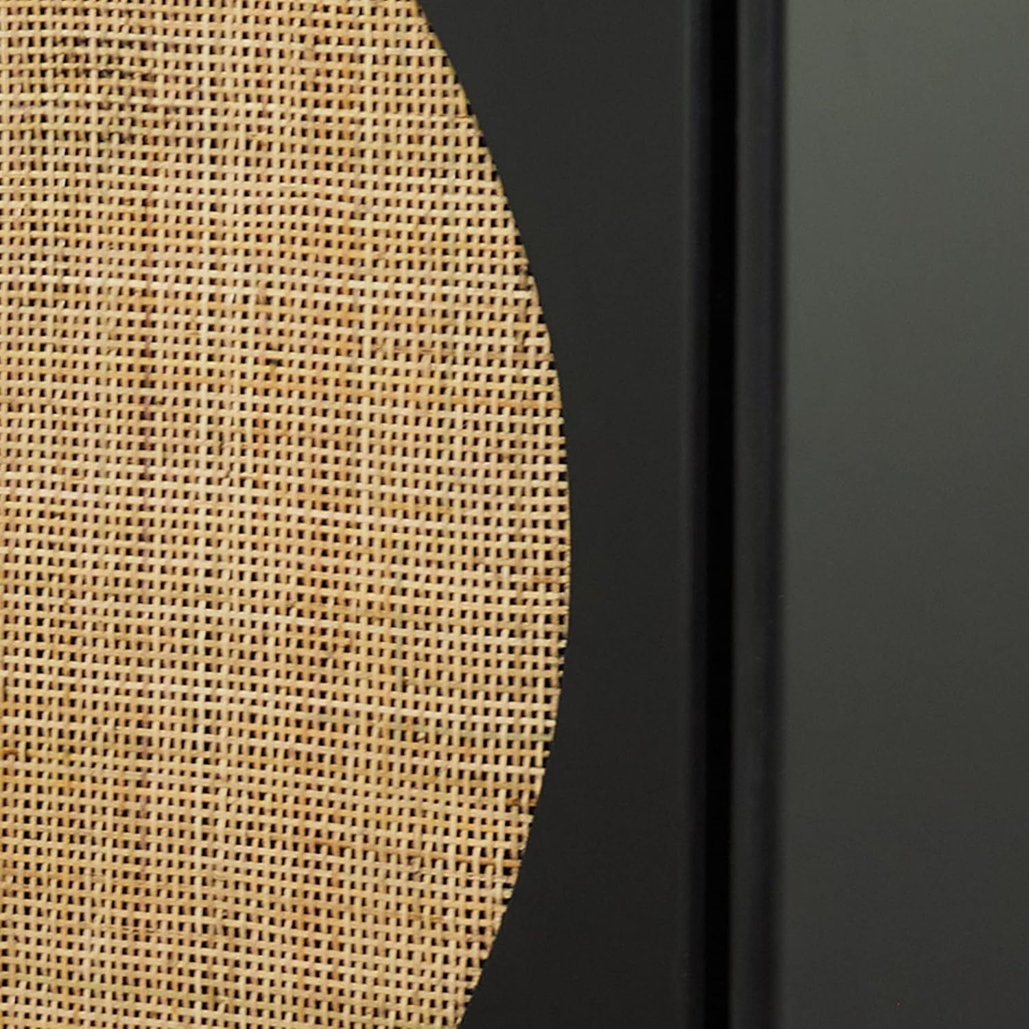 Black and Cane Wood Geometric Office Storage Cabinet