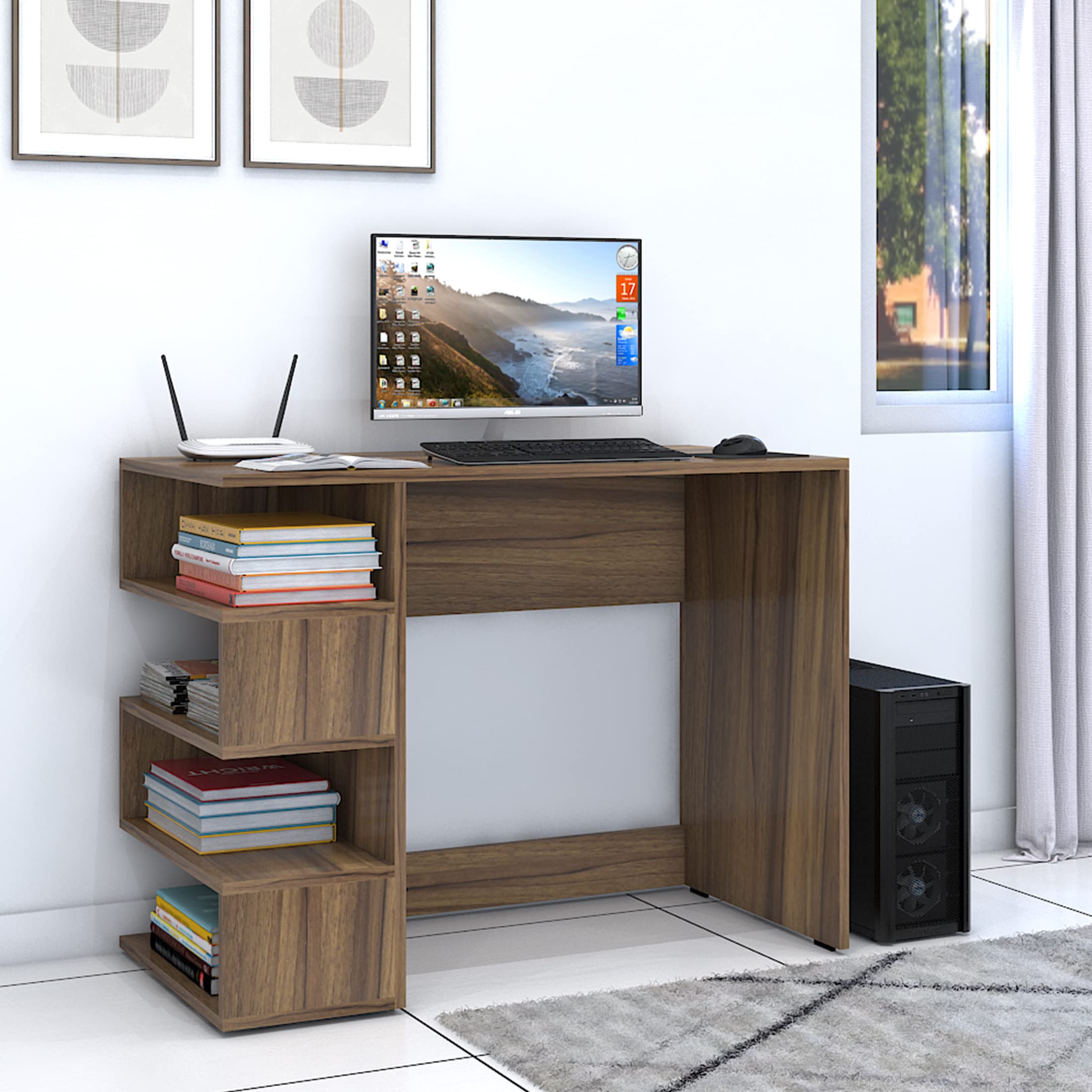 Klaxon Engineered Wood Study Table, Laptop, Computer Table Desk for Home & Office (Standard, Asian Walnut)