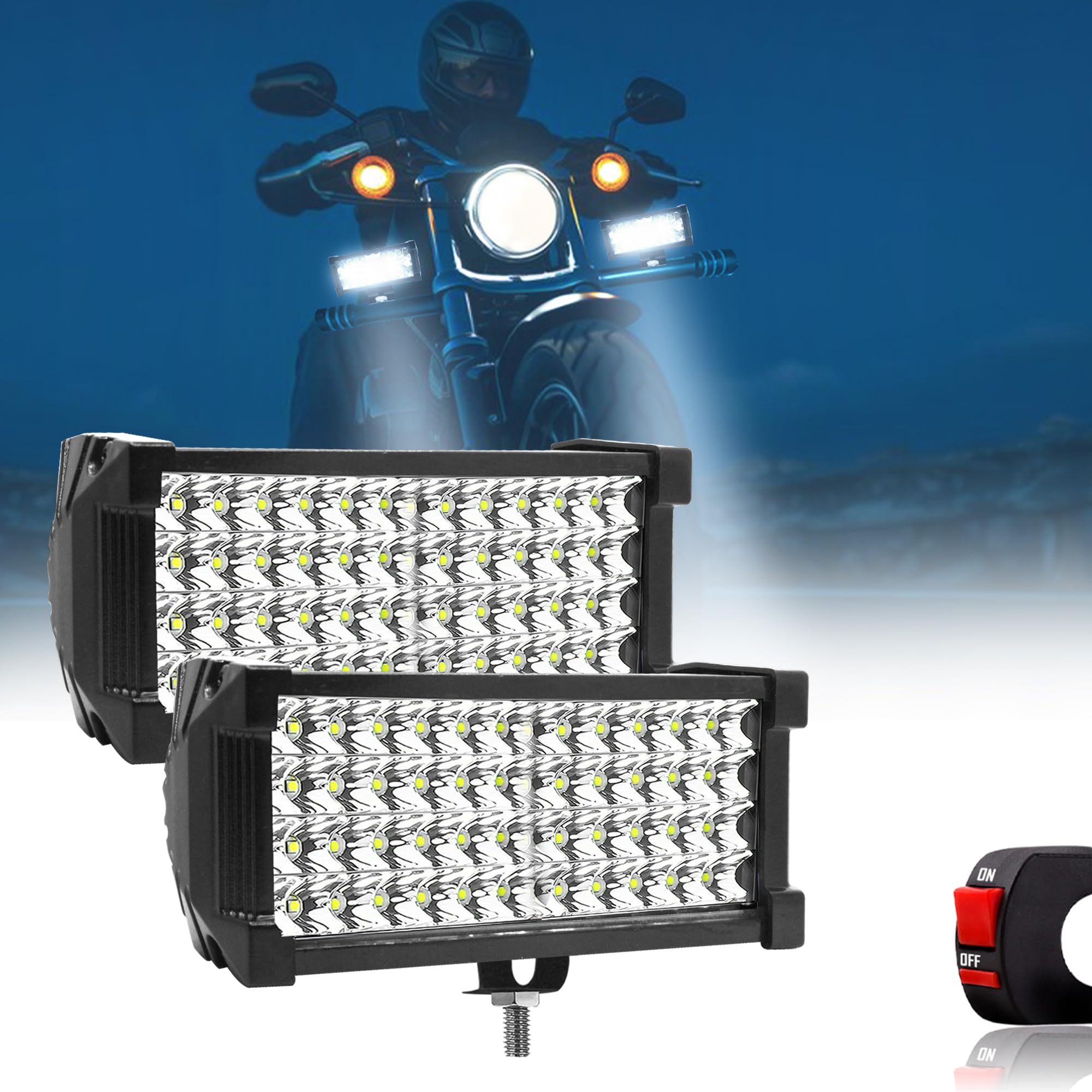 FABTEC 7 Inch 48 led bar Light Bike Led Fog Light 48 led Off-Road Flood Beam for Bikes and Scooties with On/Off Switch (White) (48 Led 7 Inch) (Set of 2)-image-14