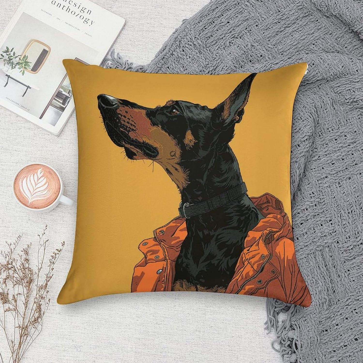 Soft Cozy Throw Pillow Covers Anime Dog Art Decorative Cushion Covers Plush Boho Farmhouse Pillow Case with Zipper Throw Pillowcase for Bed Sofa Living Room Bedroom image 5