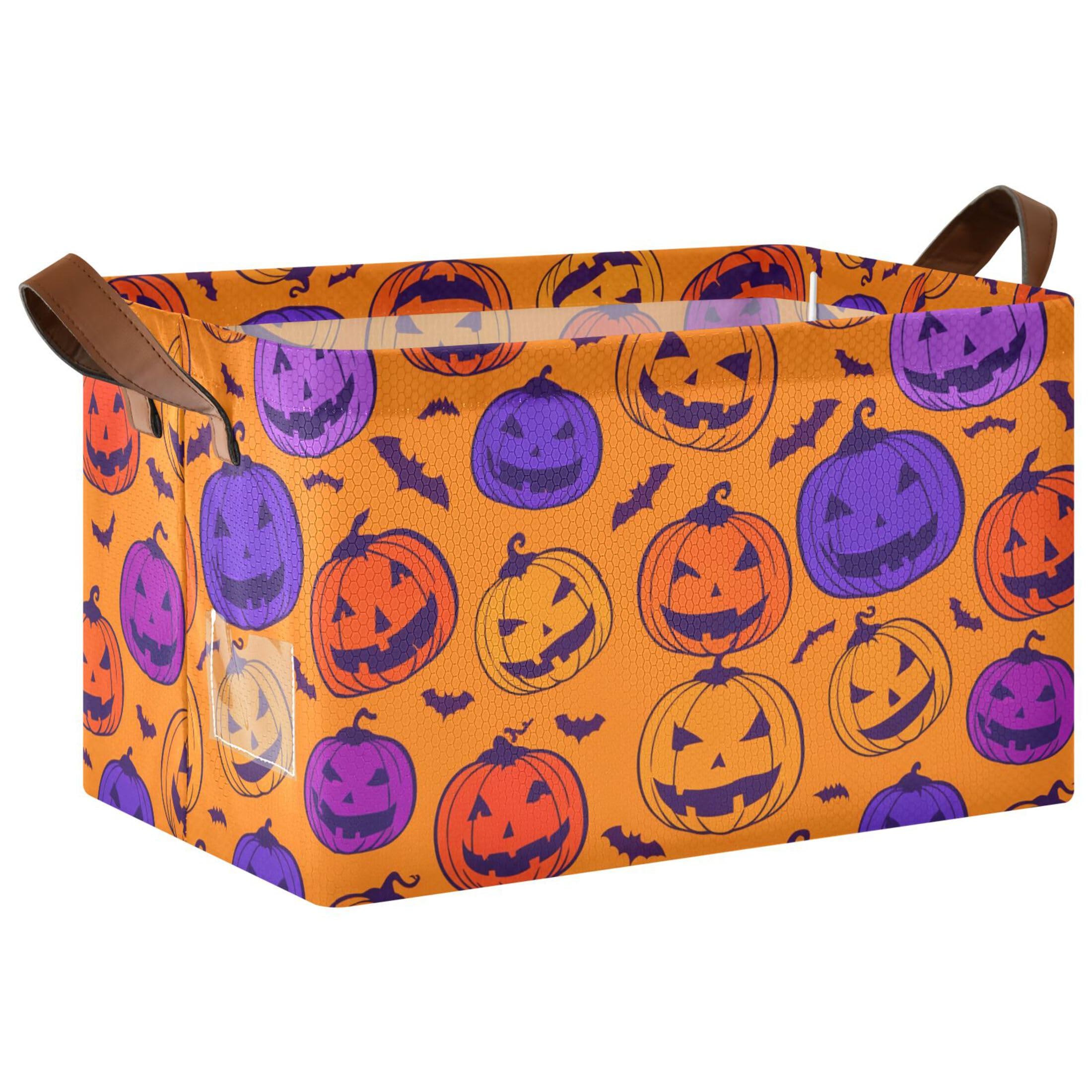 Kutsu Pumpkins Foldable Storage Basket Collapsible Bin With Handles For Shelves