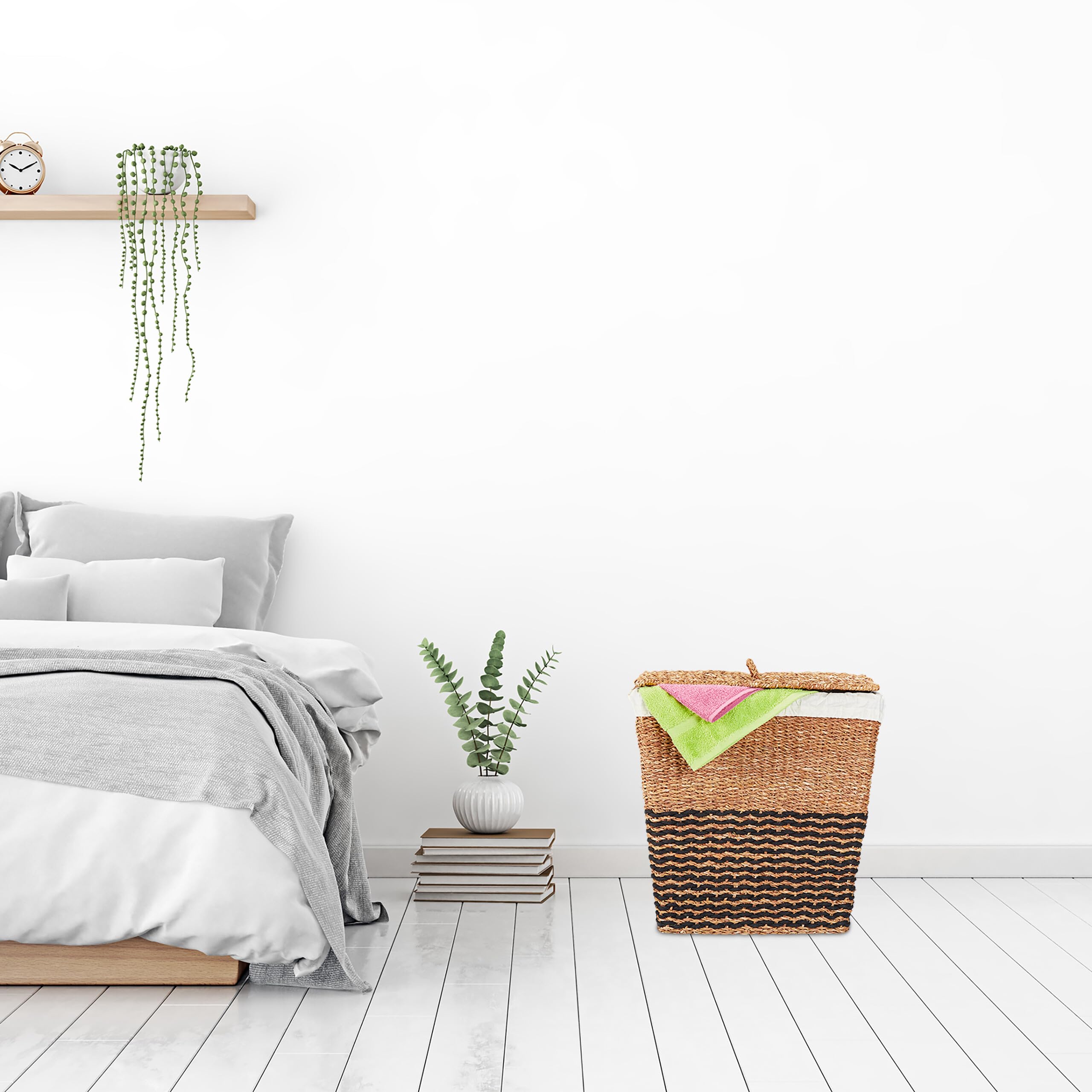 Relaxdays Wäschekorb mit Deckel, aus Seegras, natur/beige
