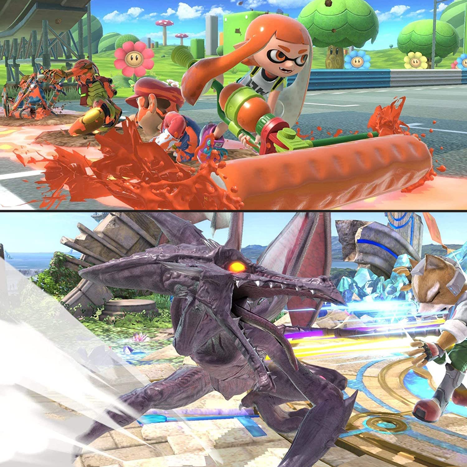 Super Smash Bros. Ultimate – Nintendo Switch con impugnature PremGear (8 pezzi – nero, blu, rosso e trasparente), porta carte da gioco a 24 slot e panno di pulizia
