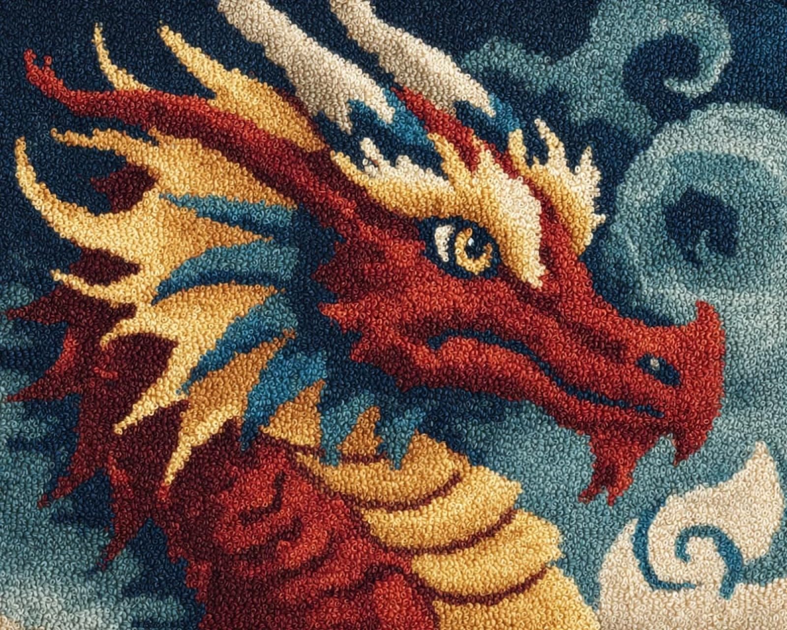 Wallphantom 004 Rug Making Kit For Adults Beginners,Animal Dragon,Latch Hook Cushion Kits,Carpet Embroidery Needlework Crocheting,Tapestry For Home Decoration,80X115cm