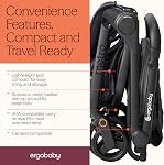 Poussette Ergobaby Metro 3 pour nouveau-nés, nourrissons et tout-petits - Poussette de voyage avec pliage d'une main, inclinaison presque à plat, guidon réglable - Noir Onyx