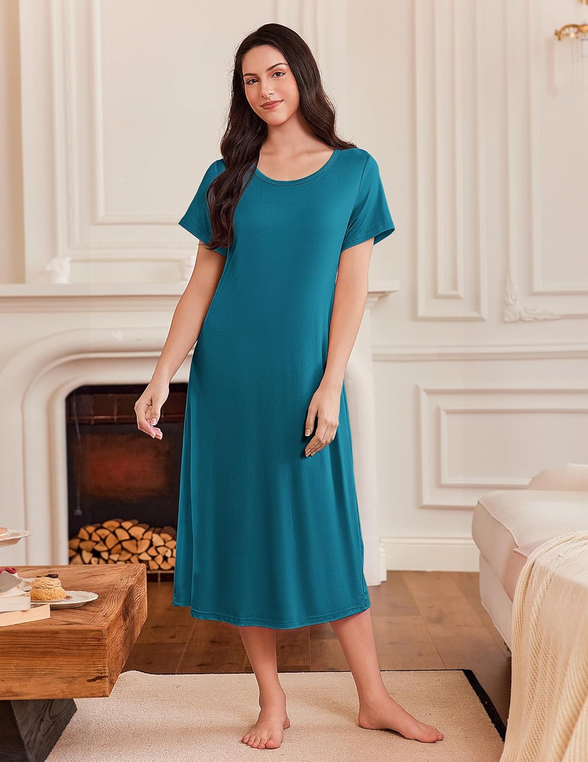 Ekouaer 3 Pack Long Nightgowns for Women Full Length Short Sleeve Nightshirt Soft Plus Size Sleepwear Casual Loungwear - Image 4