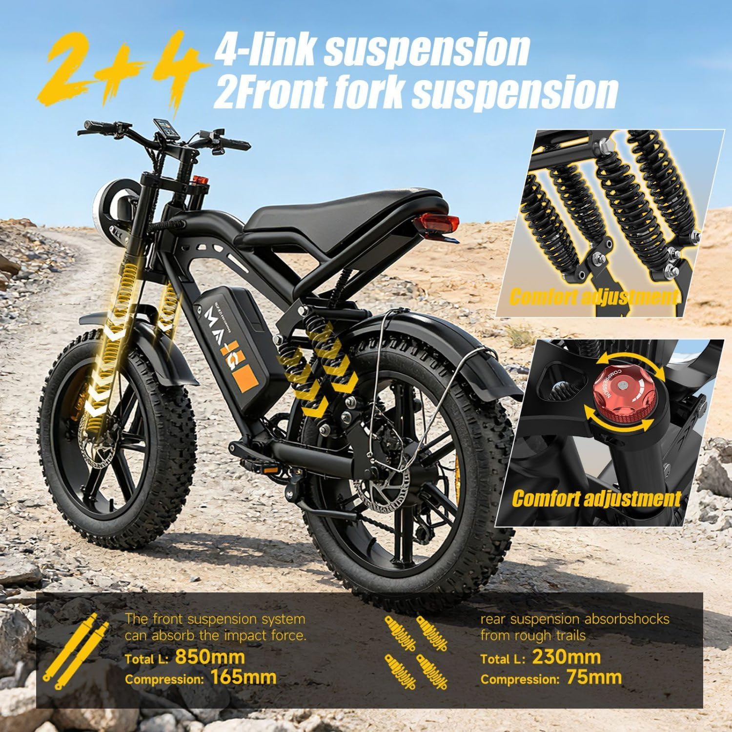  MA-G 1500W Peak Integrated Wheels Fat Tire Electric Bike | UL2849 Certified Battery, Advanced Suspension, 20" x 4.0" All-Terrain, Class 2 Ebike thumbnail