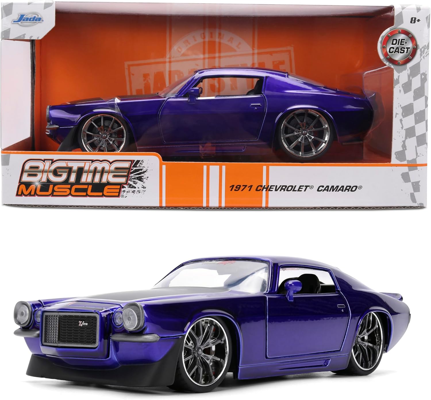 Jada Toys Bigtime Muscle 1:24 1971 Chevy Camaro Z28 Die-cast Car – Opening Doors, Hood, Trunk, Rubber Tires(Candy Purple)