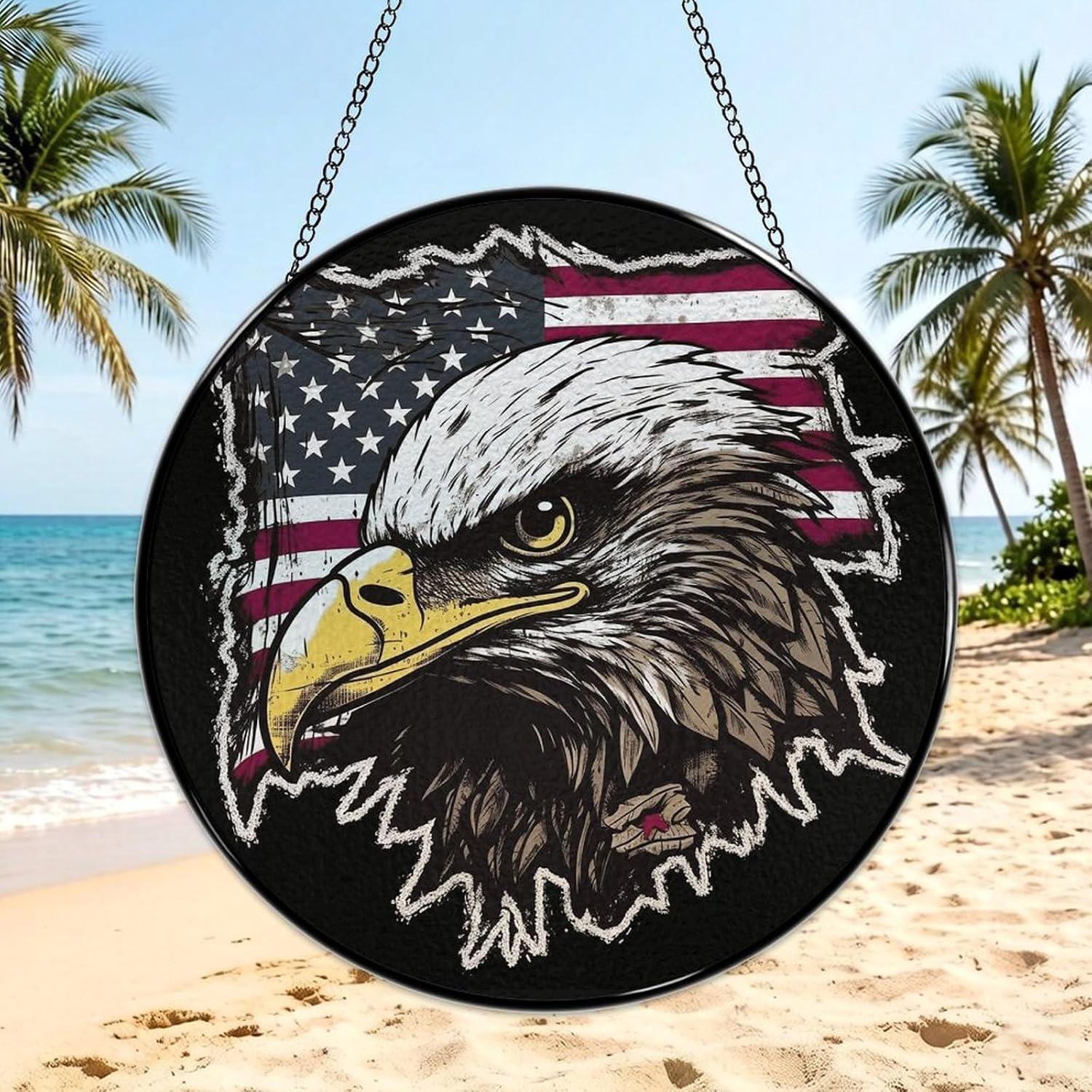 Stained Glass Hanging Sign Suncatcher, Cool American Flag Eagle