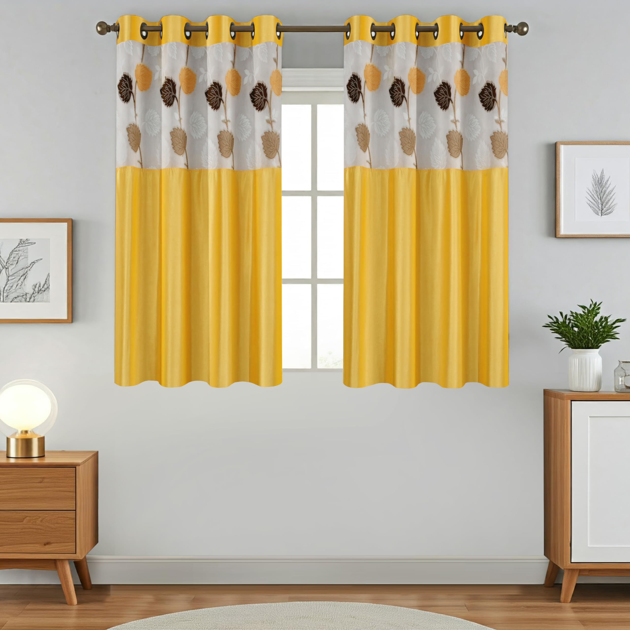 Homefab India RusselNet Eyelet Polyester Curtain; Semi-Transparent, 5 x 4 feet Window Curtain, Yellow, Pack of 1 Piece-image-2