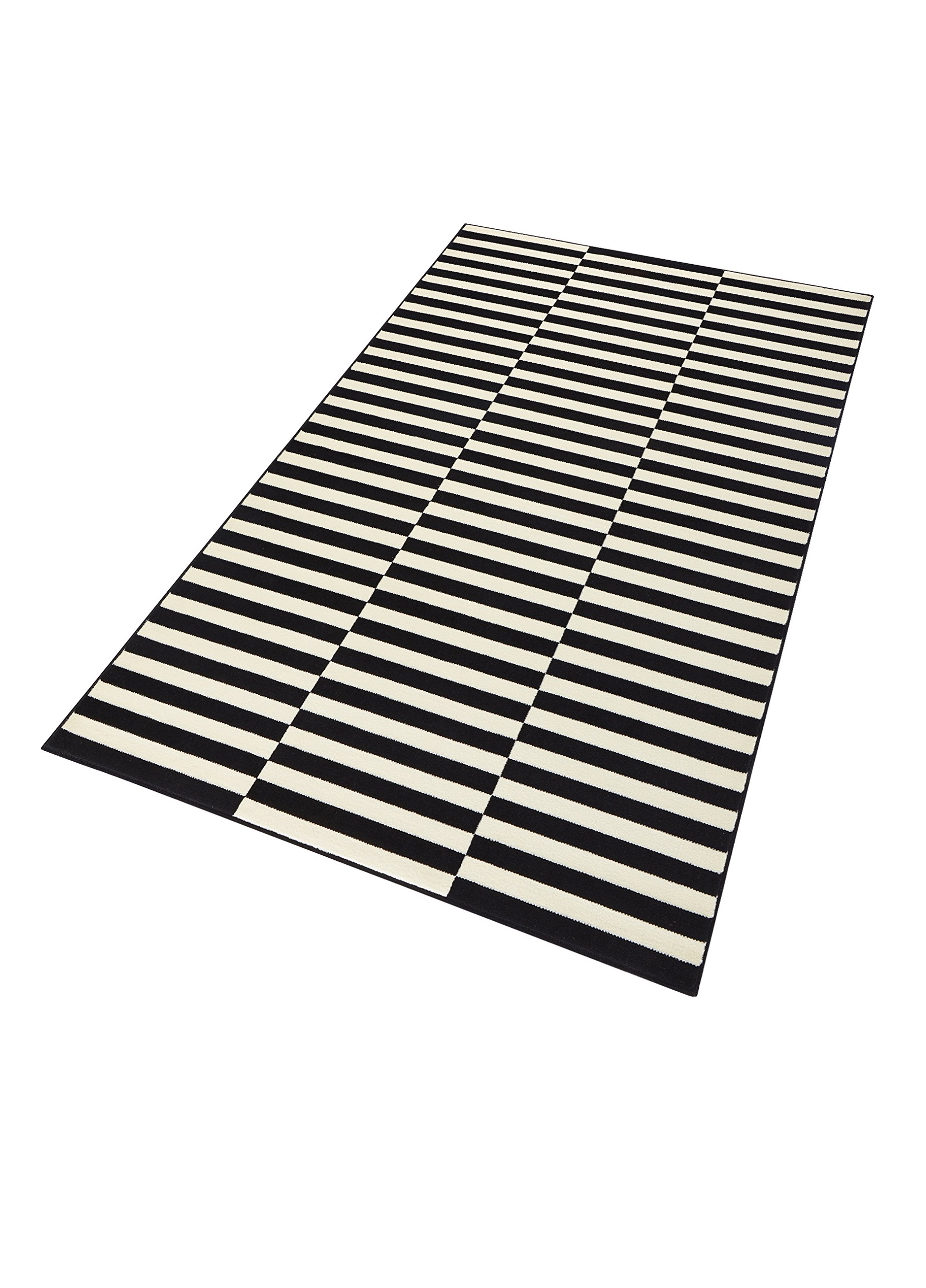 Hanse Home Teppich Panel – Wohnzimmerteppich Kurzflor Streifen Design Grafisches-Muster Moderne Optik für Esszimmer, Wohnzimmer, Kinderzimmer, Flur, Schlafzimmer, Küche – Schwarz Creme, 120x170cm