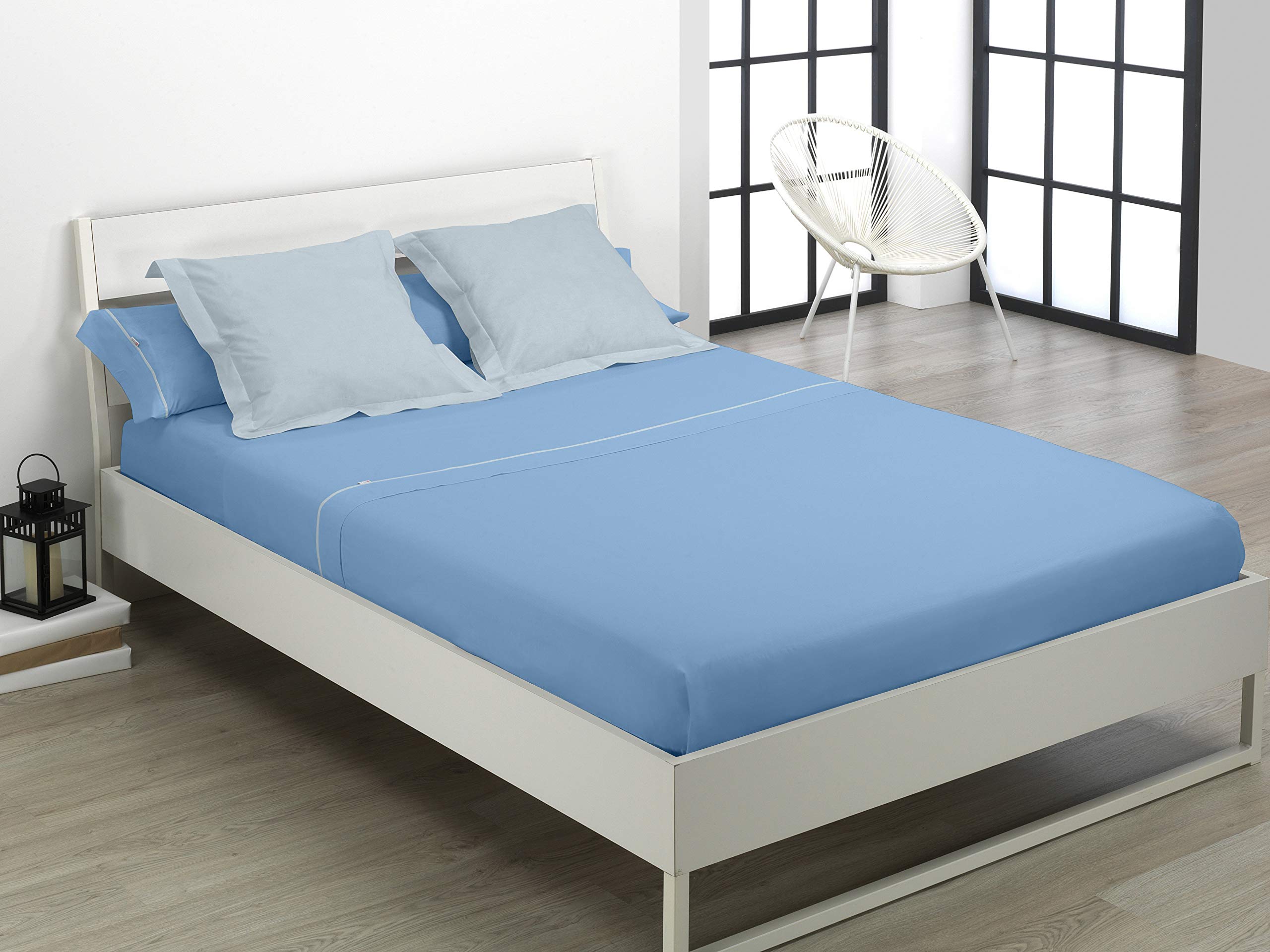 Juego de sábanas liso color azul claro Cama de 105 (3 piezas) - 50% algodón / 50% poliéster - 144 hilos. Gramage: 115