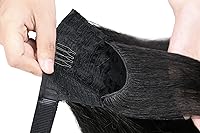 Vista 49 de WIGNEE Extensión de cola de caballo larga rizada recta y envolvente, extensión de cola de caballo Yaki negro natural para mujeres negras, Marrón