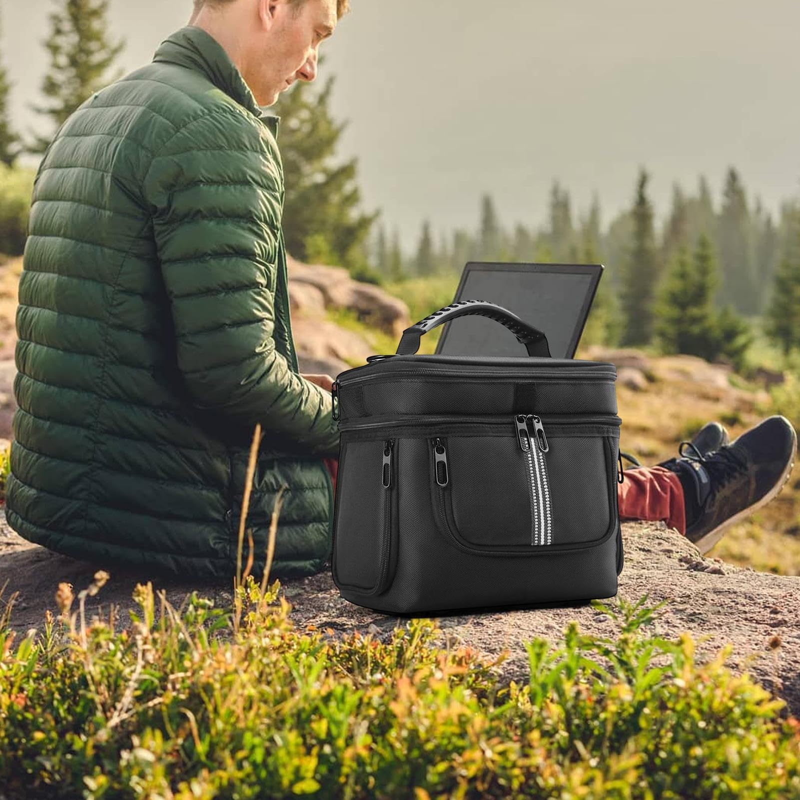 Tragbare Akku-Tragetasche, 15,2 x 27 cm Aufbewahrung, Tragetasche, schützender Schultergurt, für Roadtrip, Gartenparty, Organizer, Kabel-Ladebox, robuste Abdeckung, Lieferwagen, Life Pack