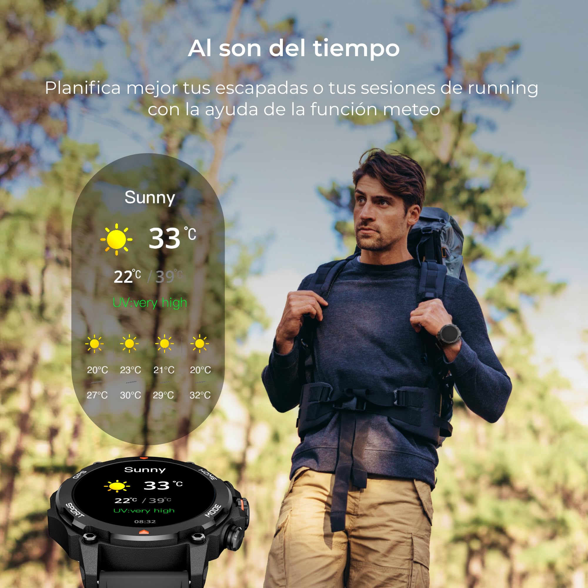 KSIX Explorer Reloj Inteligente Hombre Negro con Llamadas, Notificaciones, GPS, Pantalla Amoled 1,43'' Smartwatch Deportivo con Monitor de Salud, +100 Modos Deporte, Impermeable, para iOS Android