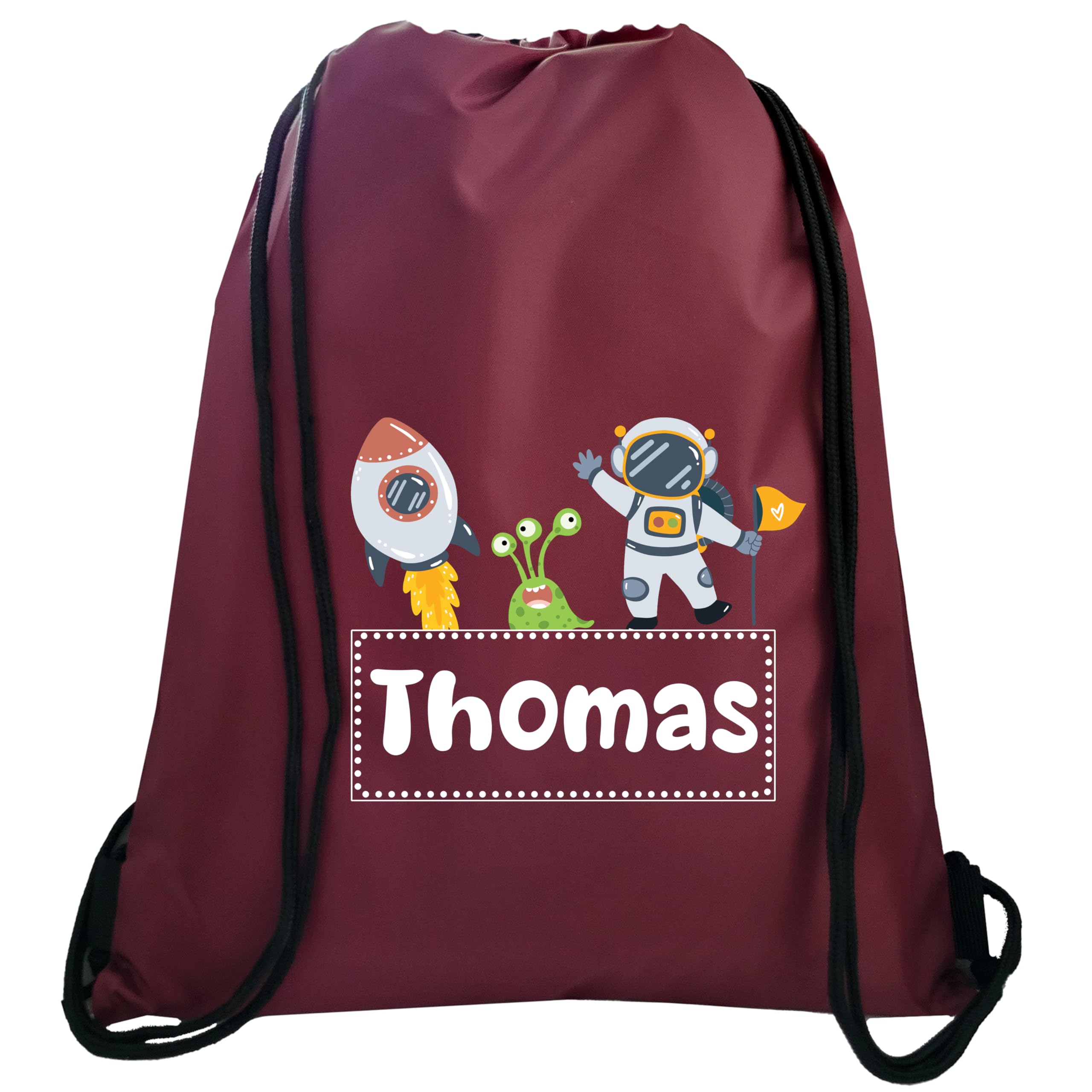 JJLC Personalised Boys Drawstring Bag School Swimming Animals Dinosaurs Space (Burgundy Drawstring)