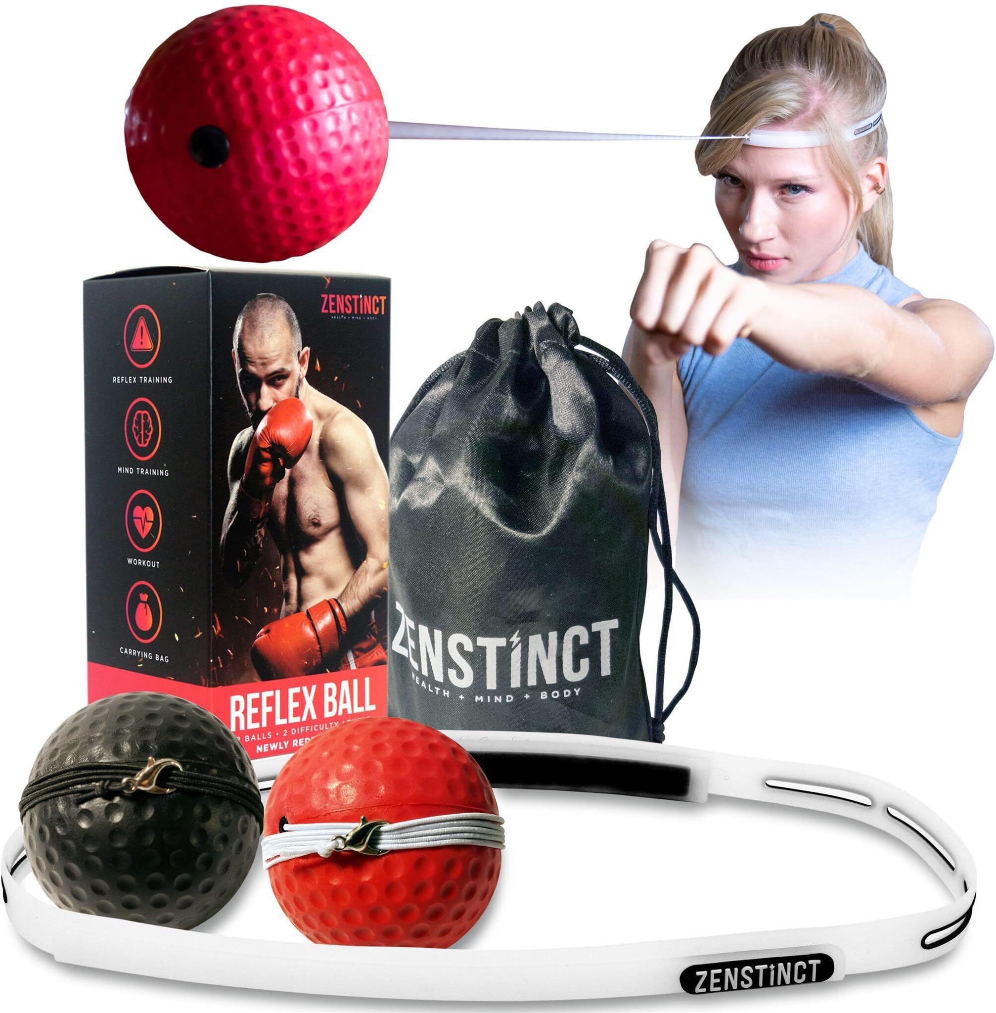 Boxing Reflex Ball Kit – Training Fight Ball with 2 Reaction Ball Levels (Red and Black) – Headband Speed Ball for MMA and Punching Ball for Stress - Safe Boxing Equipment for Kids 6+