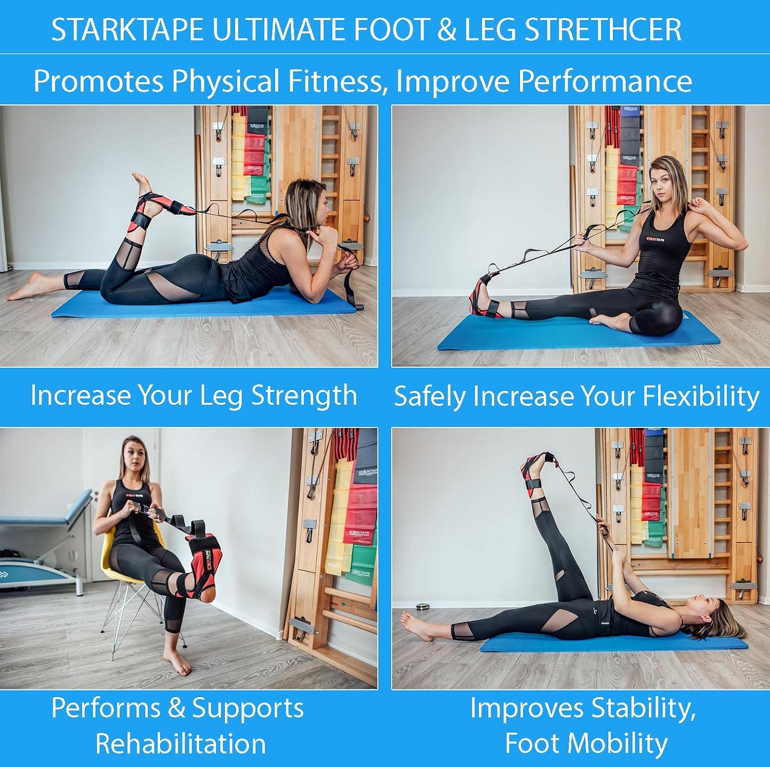Foot and Leg Stretcher. Stretching Strap Loops for Plantar Fasciitis, Heel Spurs, Foot Drop, Hamstring, Quads. Improve Strength, Stretches, Achilles Tendonitis Stretch and Calf Pain Relief