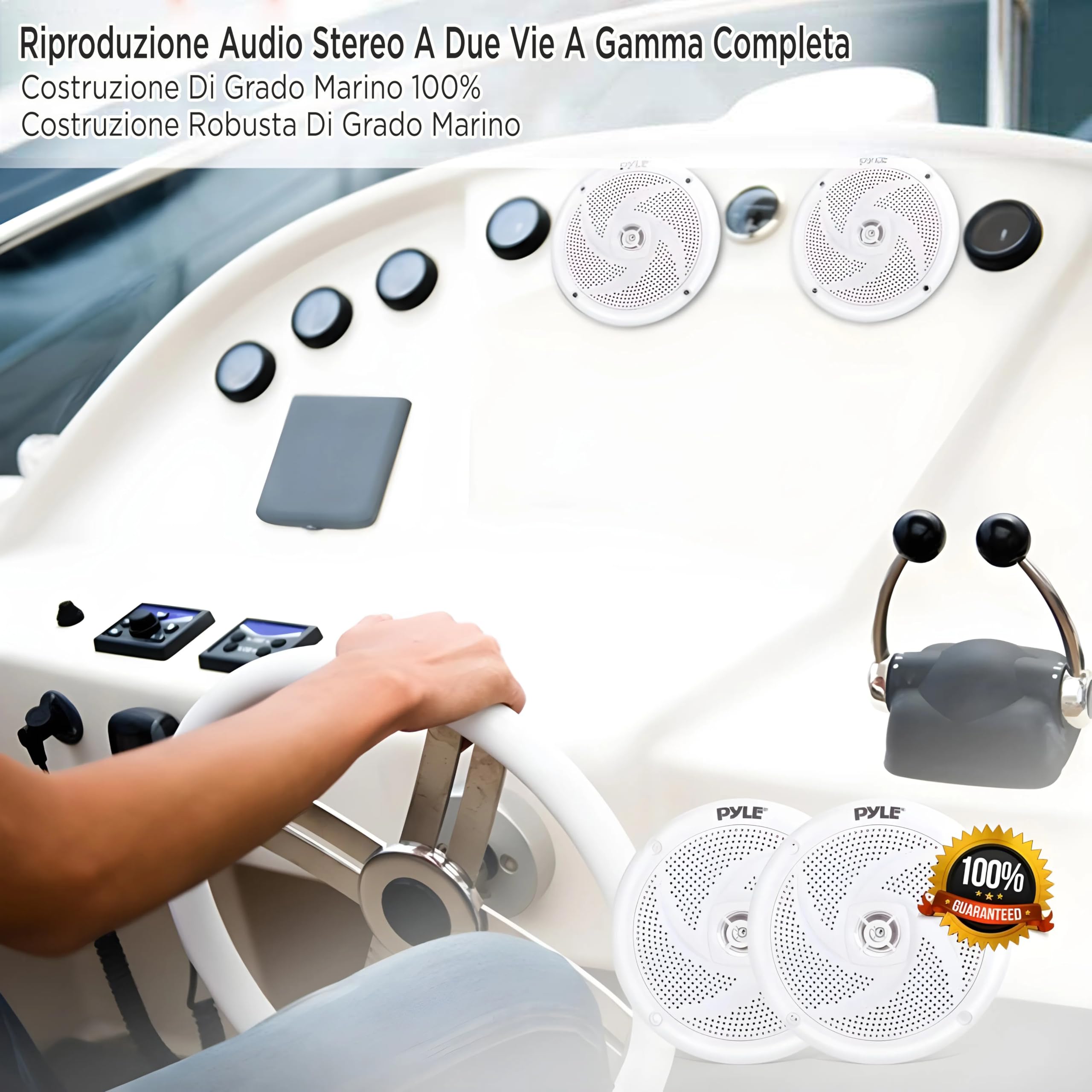 Pyle Altoparlanti Marini, Casse Audio 13,34 Centimetri, 2 Vie Impermeabili, Speaker con Potenza 180 Watt, Design a Profilo Basso, 1 Coppia, Bianco