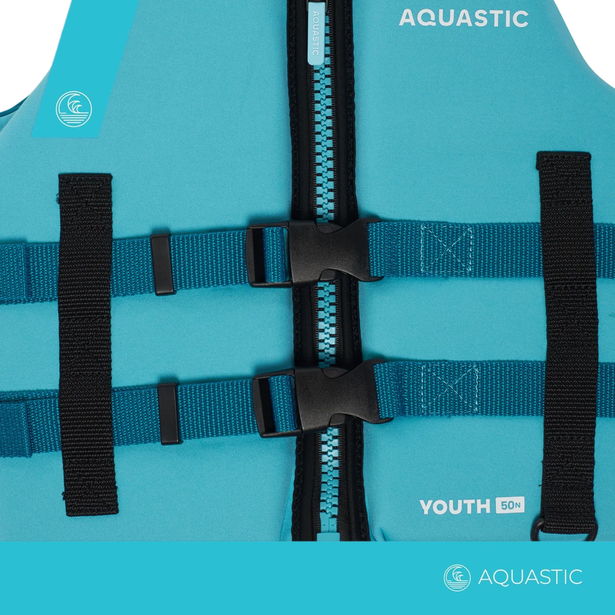 AQUASTIC Youth 50N Kinderweste - Neopren, PVC-Schaum, verstellbare Gurte mit Schnallen, Reißverschluss, D-Ring, Komfort und Sicherheit beim Schwimmen im Wasser