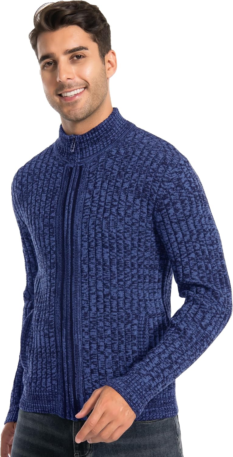 Pioneer Camp Men's Cardigan Sweaters Full Zip Up Stand Collar Slim Fit Casual Knitted Sweater with 2 Front Pockets - Image 3