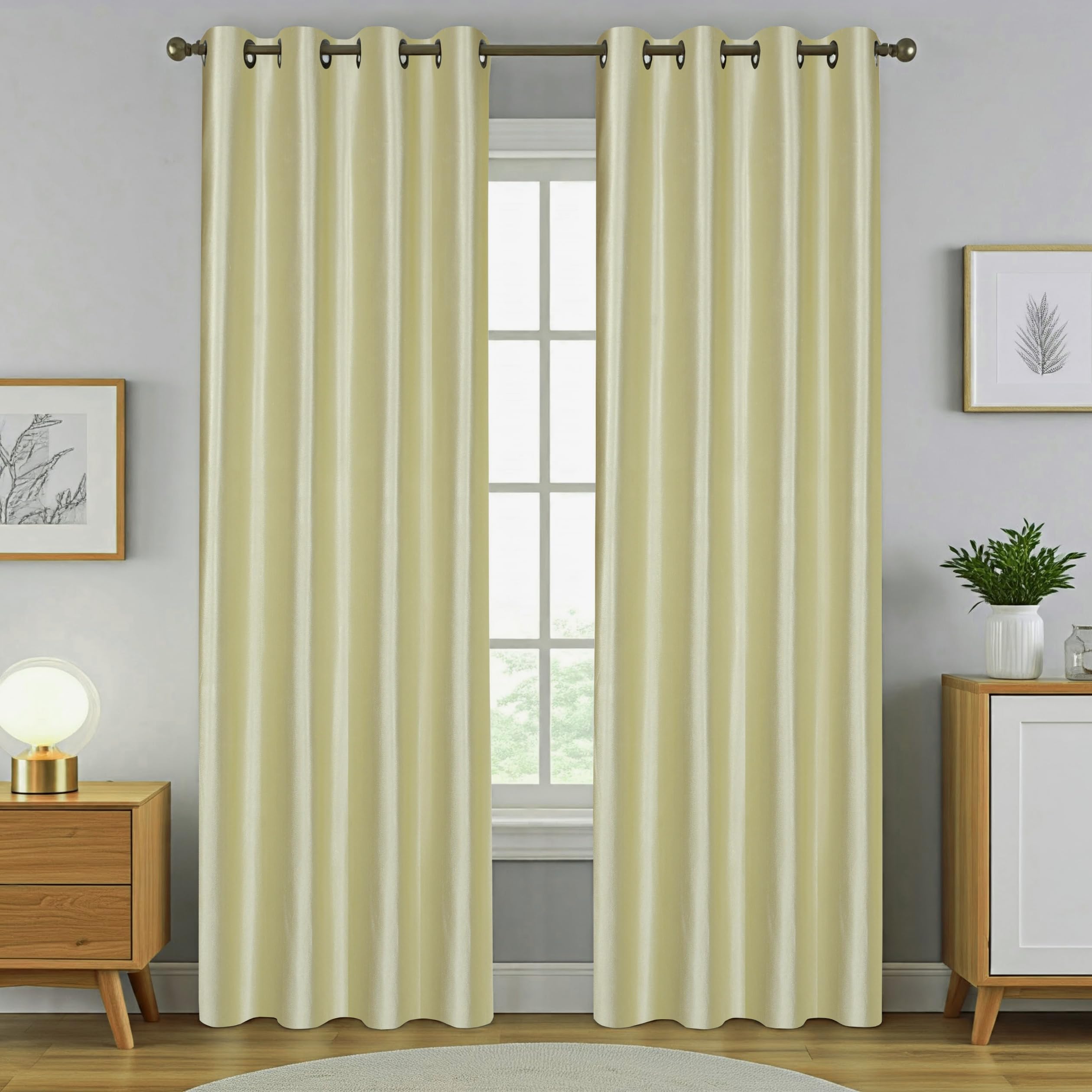 HFI Royal Solid Polyester Curtain, 8 X 4 Feet, Long Door Curtains, Ecru, Pack of 2 Pieces