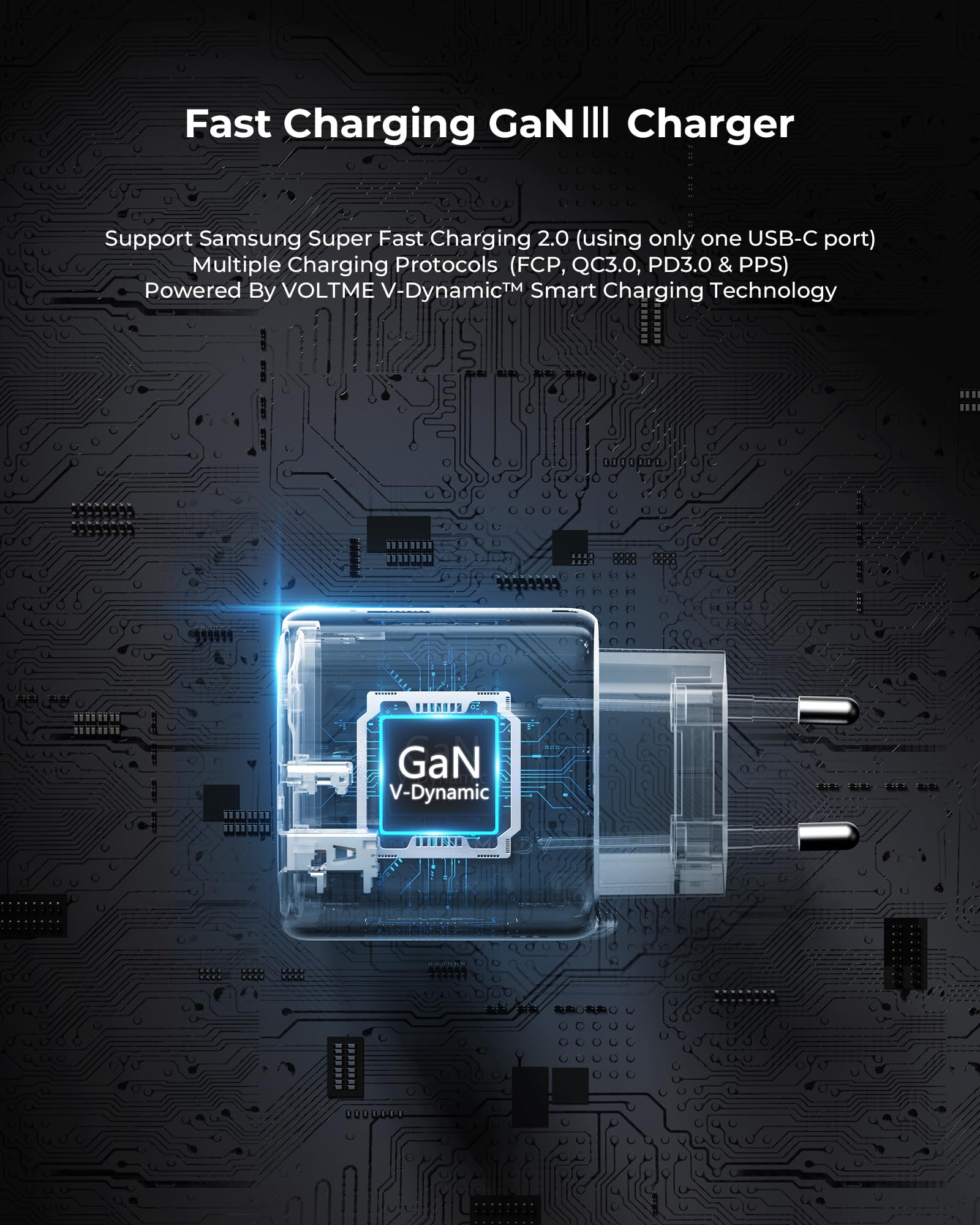 VOLTME Caricatore USB & USB C Doppio Porta 45W Nero, GaN caricatore usb c 2-porte presa usb c doppia per iPhone 15/Pro, MacBook Air, Samsung Galaxy S23/S22+/S21, Note 20/10, iPad Pro, Pixel, Huawei