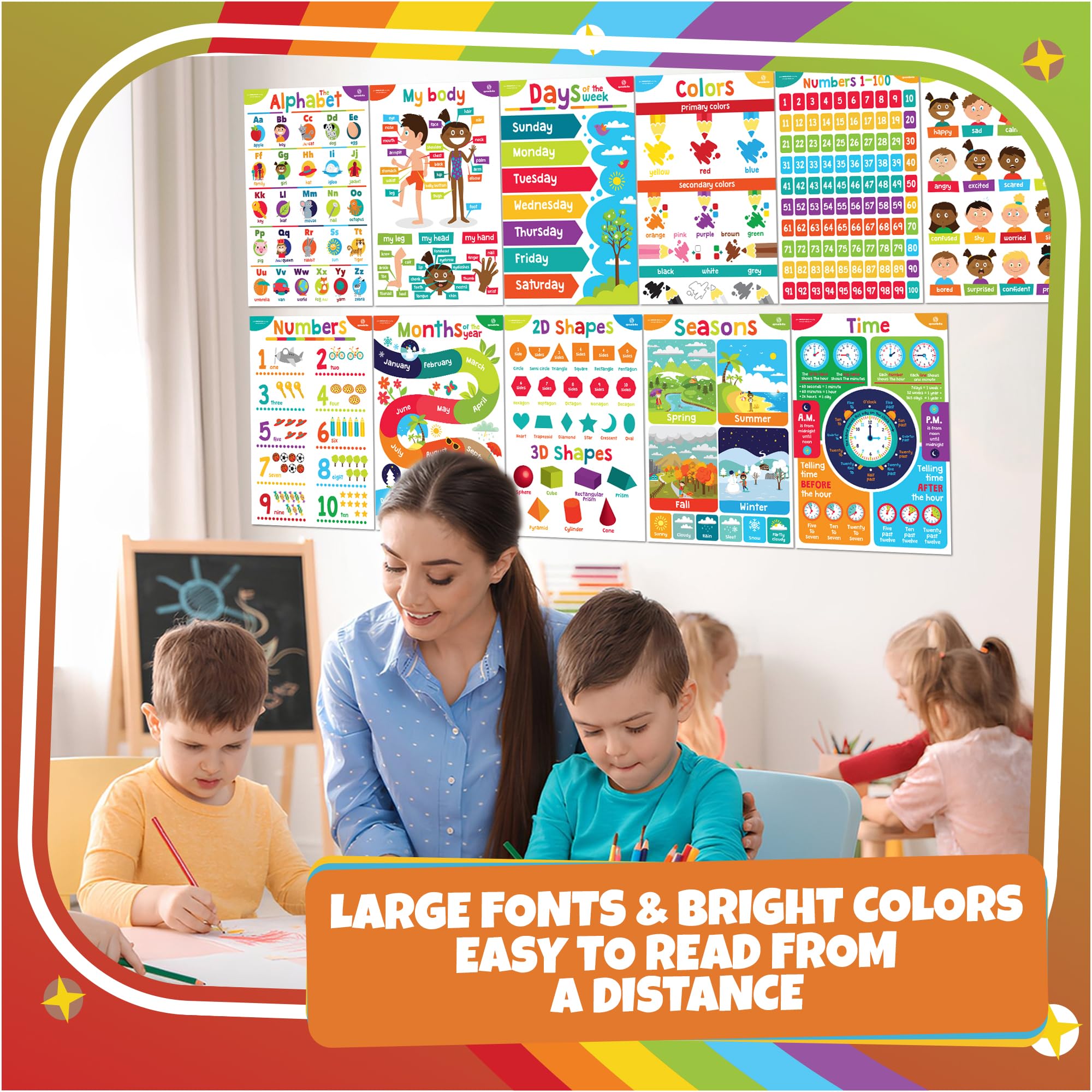 Poster Educativi Per Bambini – Set Da 2: Sistema Solare E Fasi Lunari, Formato A4, Laminati, Per Scuola E Cameretta