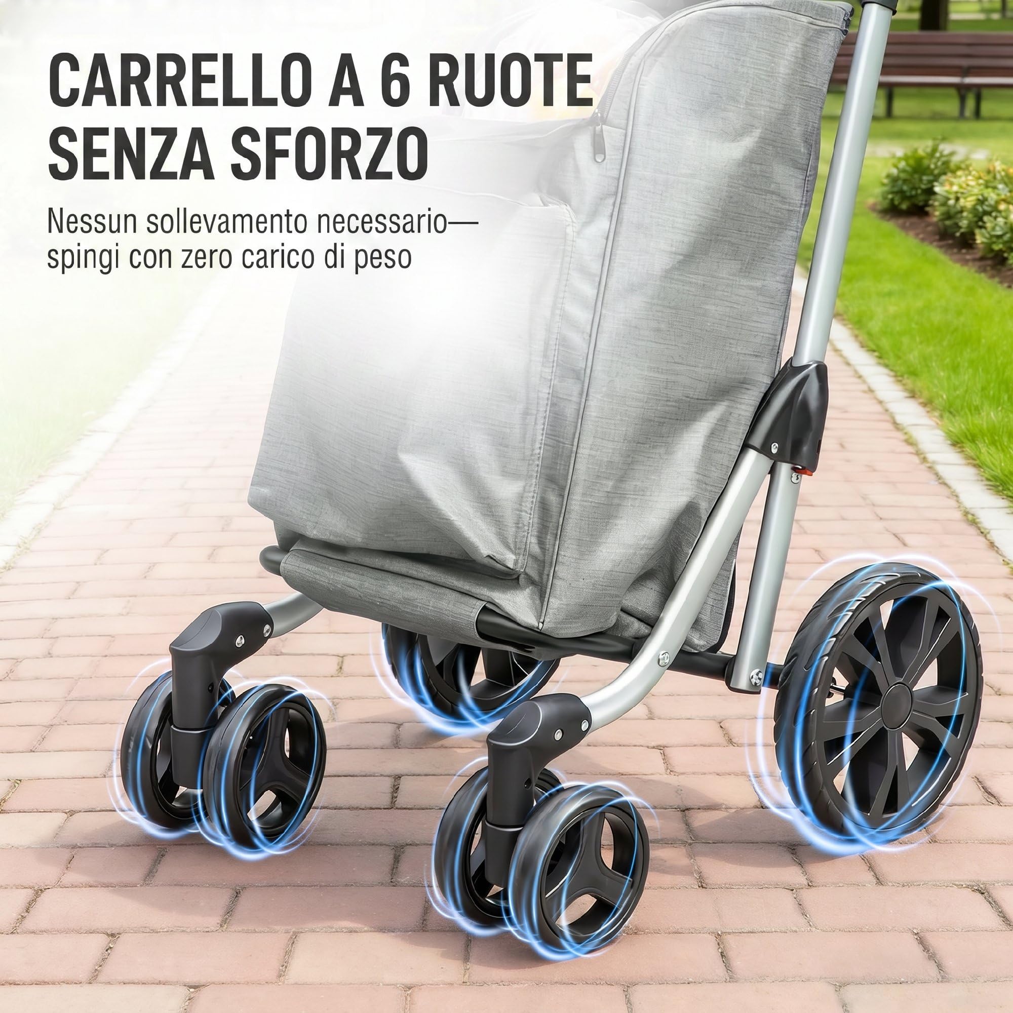 HOMCOM Carrello Spesa Pieghevole in Alluminio con Ruote, 3 in 1 Carrellino Spesa con Borsa in Tessuto Oxford 600D da 46L, Tracolla, Scomparto Refrigerato, Manico Regolabile, Grigio