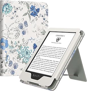 MoKo Case Fits All-new 6" Kindle(11th Generation, 2022 Release)/Kindle(10th Gen,2019)/Kindle(8th Gen, 2016), Ultra Lightweight PU Shell Cover with Auto Wake/Sleep for Kindle 2022, Blue Flower on White