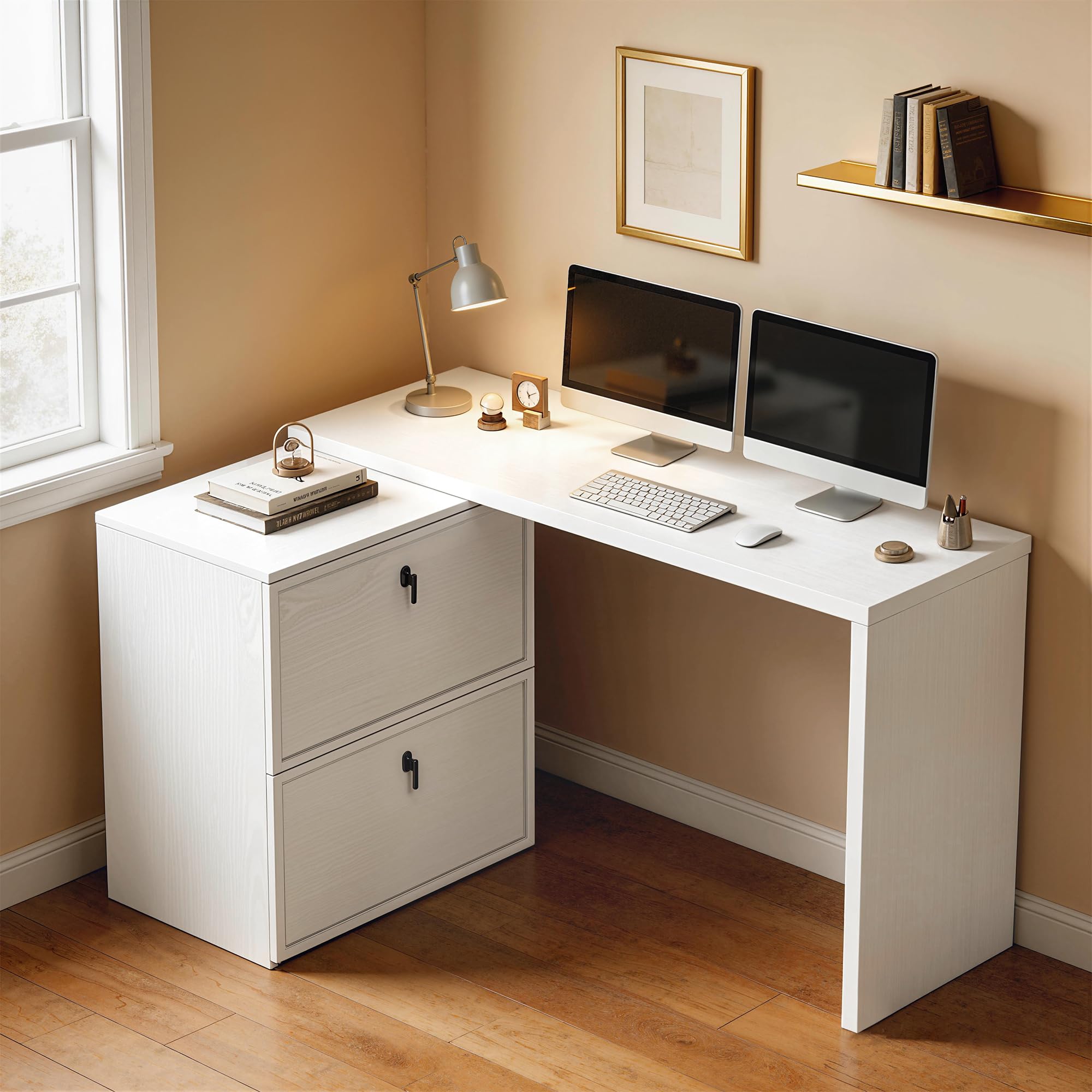 HOMCOM Escritorio Reversible en Forma de L con 2 Cajones Blanco