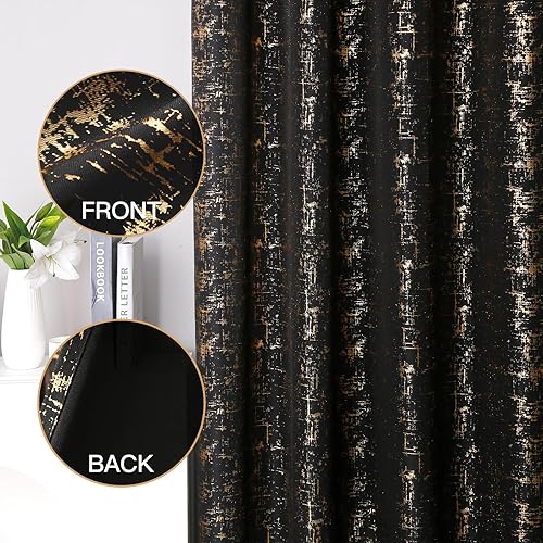 Miniatura 3 de Taisier Home Cortinas texturizadas de lino con estampado de lámina dorada, cortinas con diseño de puntos geométricos para dormitorio, sala de estar,