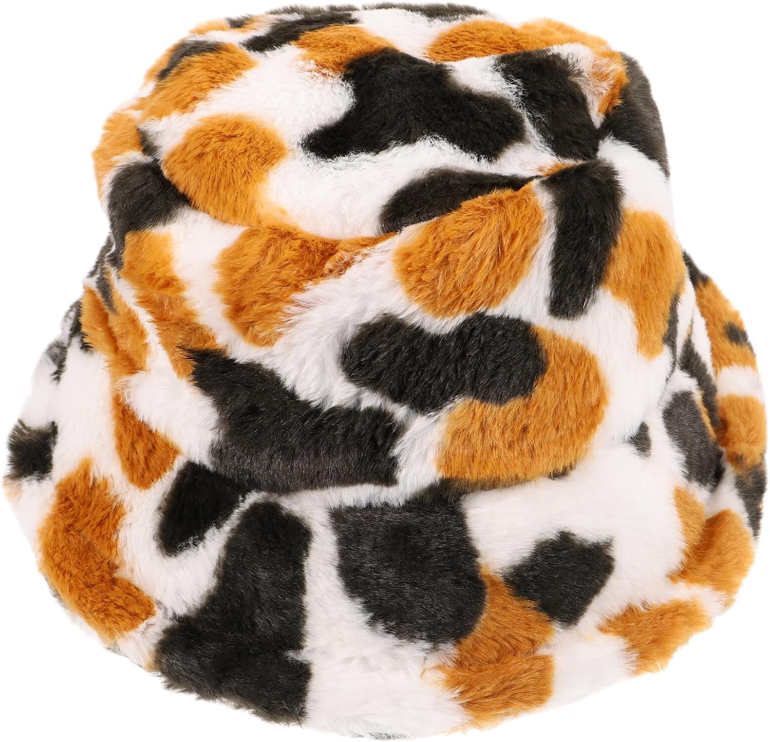 Ciieeo Cow Print Bucket Hat for Women, Plush Thick Warm Fisherman Cap, Colorful Soft Autumn Winter Outdoor Hat with Cozy Lining, Fashionable Cow Pattern Accessory
