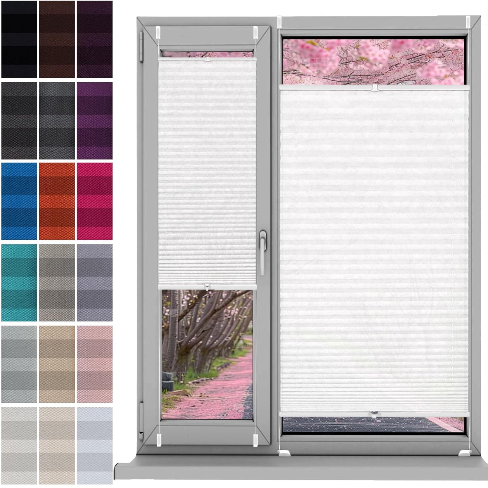 Jalousien Fenster Raffrollo, Fenster Plissee 74 x 100 cm, Nach Maß Qualität Ohne Bohren, Klemmen Plissees Sichtschutz Fenster, Fenster Plissee Ohne Bohren, für Fenster & Tür, Weiß