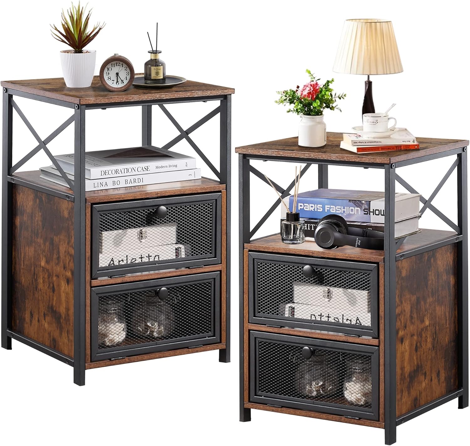 VECELO Nightstand Set of 2, End Table with Flip Drawer, Modern Night