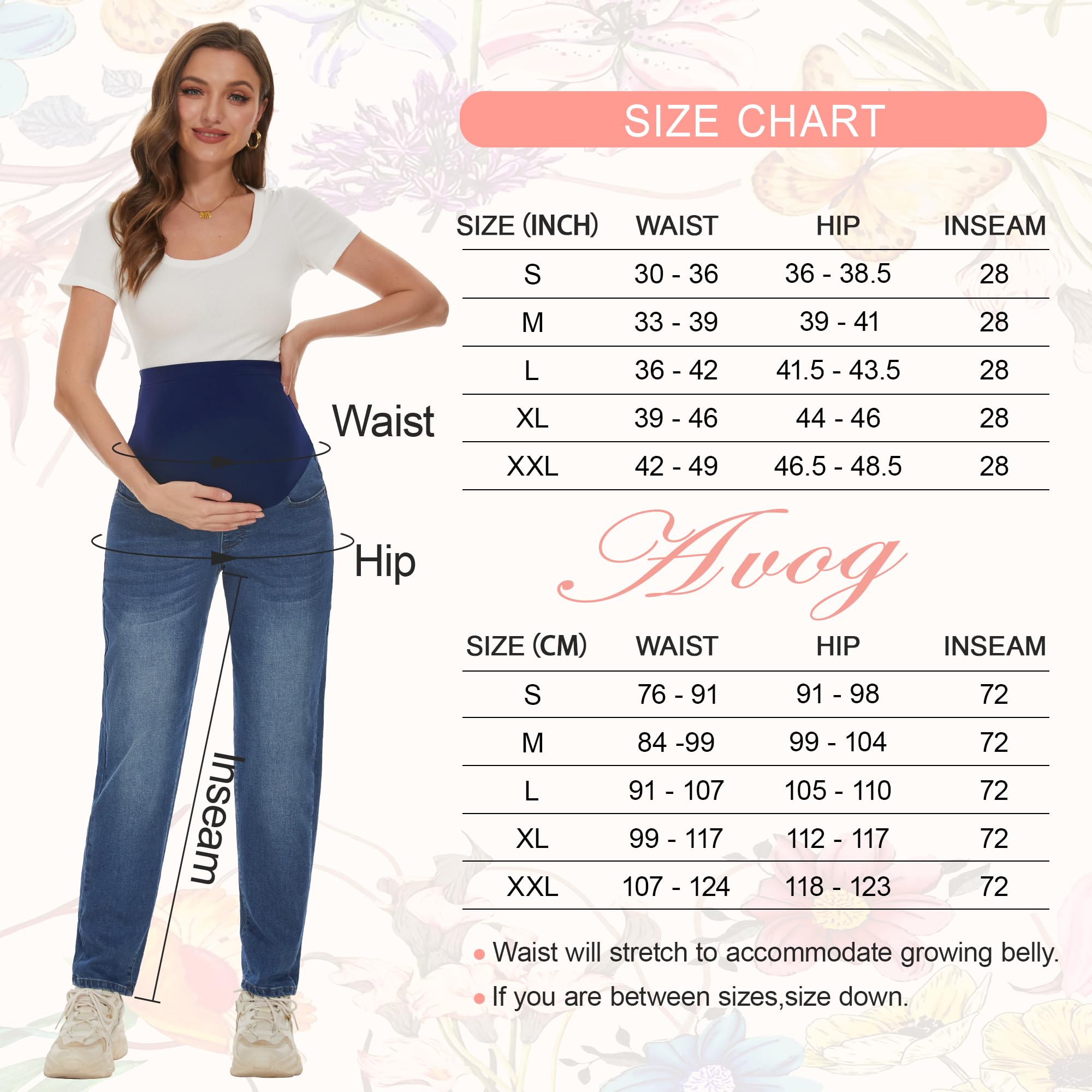AVOG Pantalones de mezclilla elásticos de cintura alta para embarazo, con 4 bolsillos