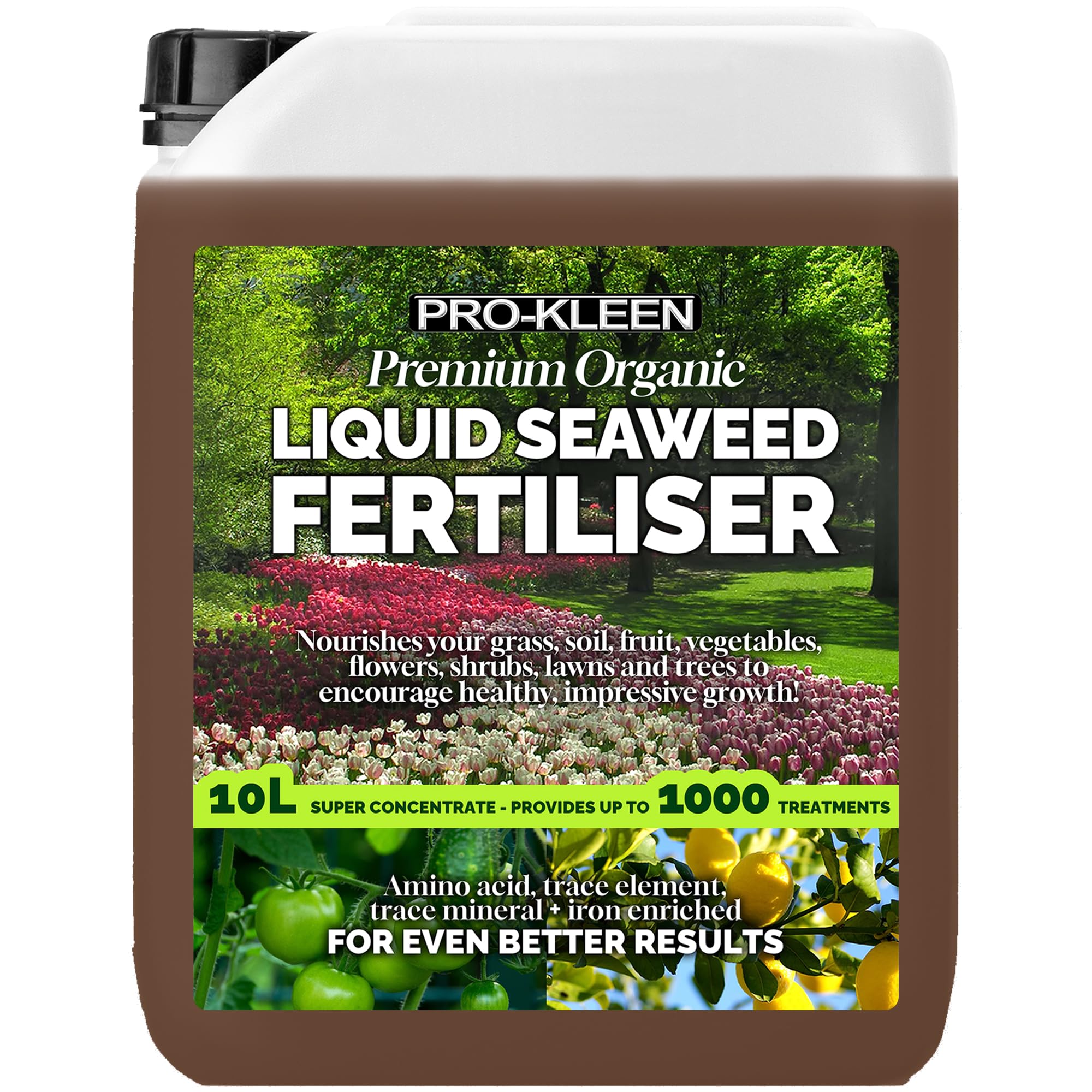 Pro-Kleen Organic Liquid Seaweed Fertiliser 10L - Ascophyllum Seaweed Extract for Grass, Vegetables, Fruit, Flowers, Shrubs, Lawns & Trees - Concentrated Formula - Provides up to 1000 Treatments