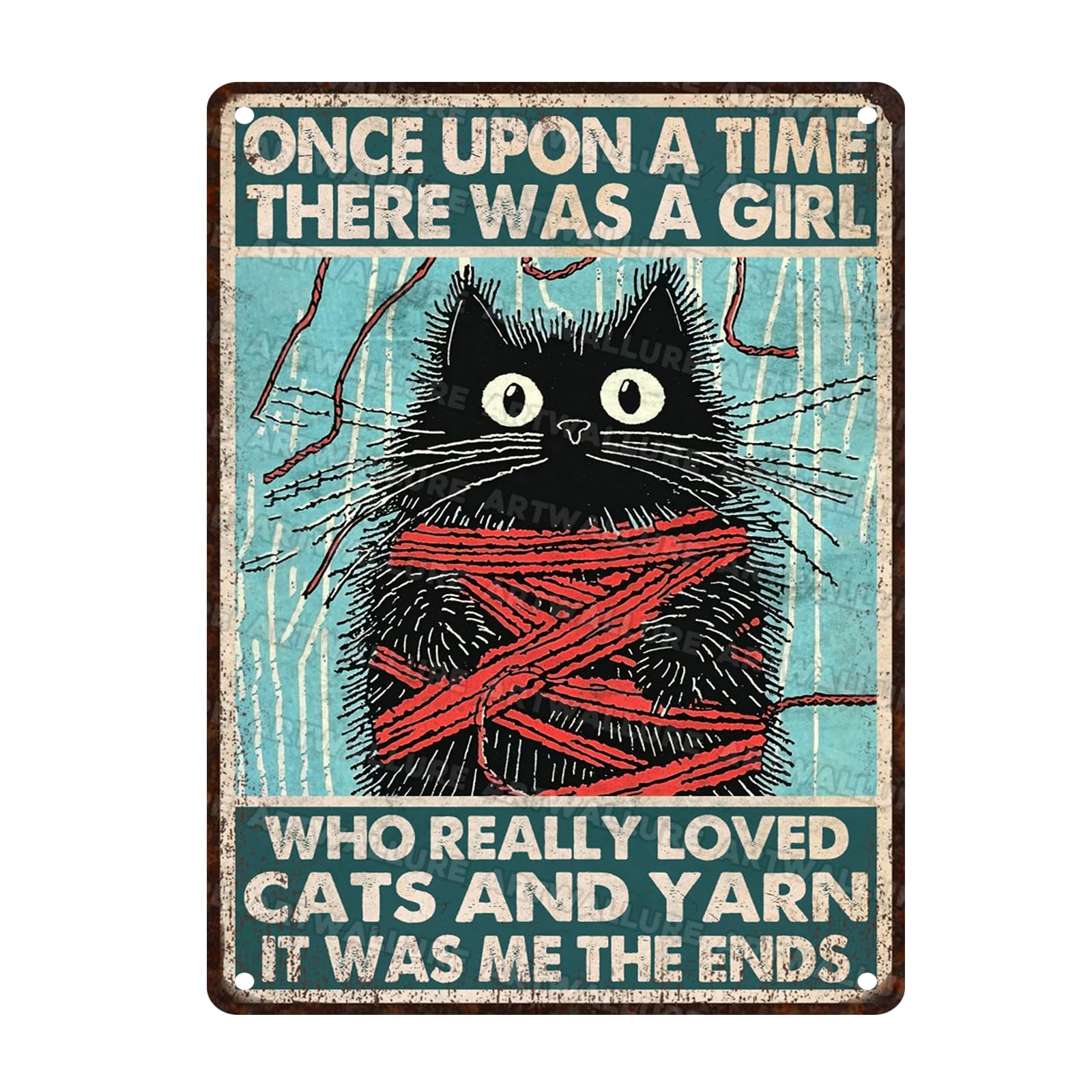 Cat Vintage Tin Sign Once Upon a Time There Was a Girl Metal Sign for Bathroom Laundry Room Retro Black Cat Home Decor for Cat Lovers 12x16inch