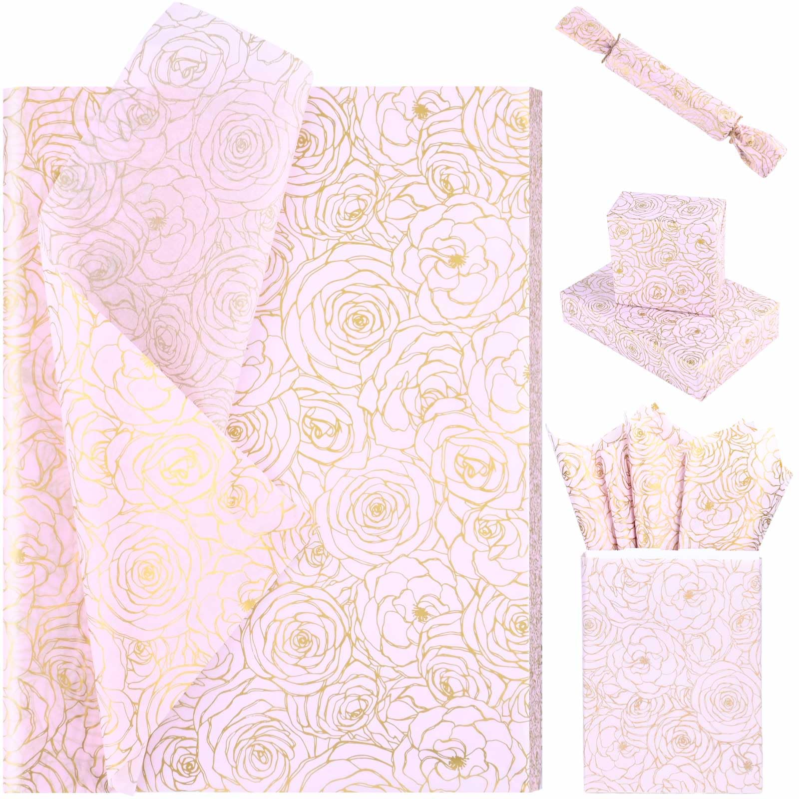 Seidenpapier Vintage Rosen 15 Blatt - Rosa Blumenmuster Geschenkpapier 71x51cm Für Hochzeit & Valentinstag