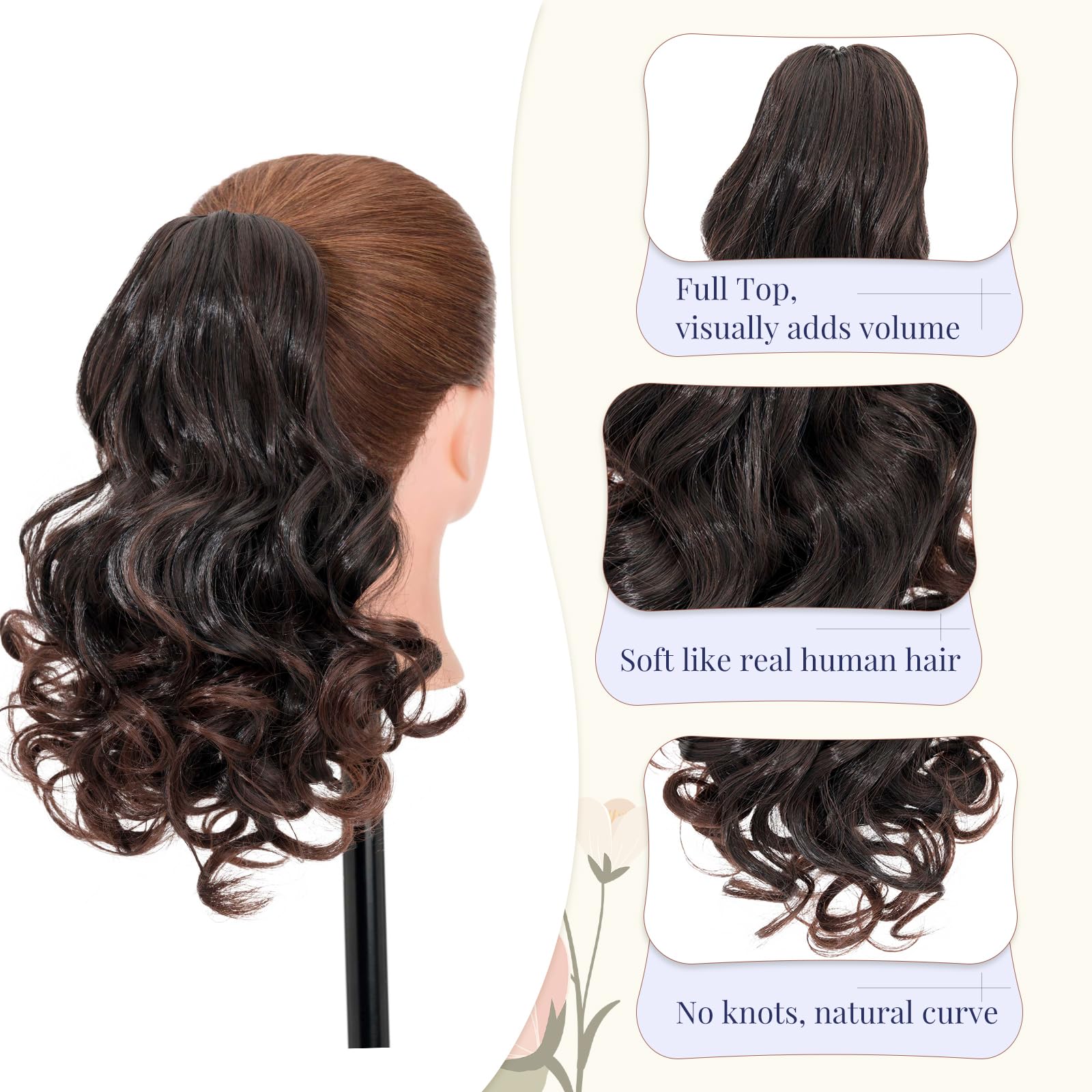 TESS Claw On Ponytail Extension Matte Material 14 Inch/37cm Curly Wavy Clip In Pony tail Synthetic Hairpiece - Image 3