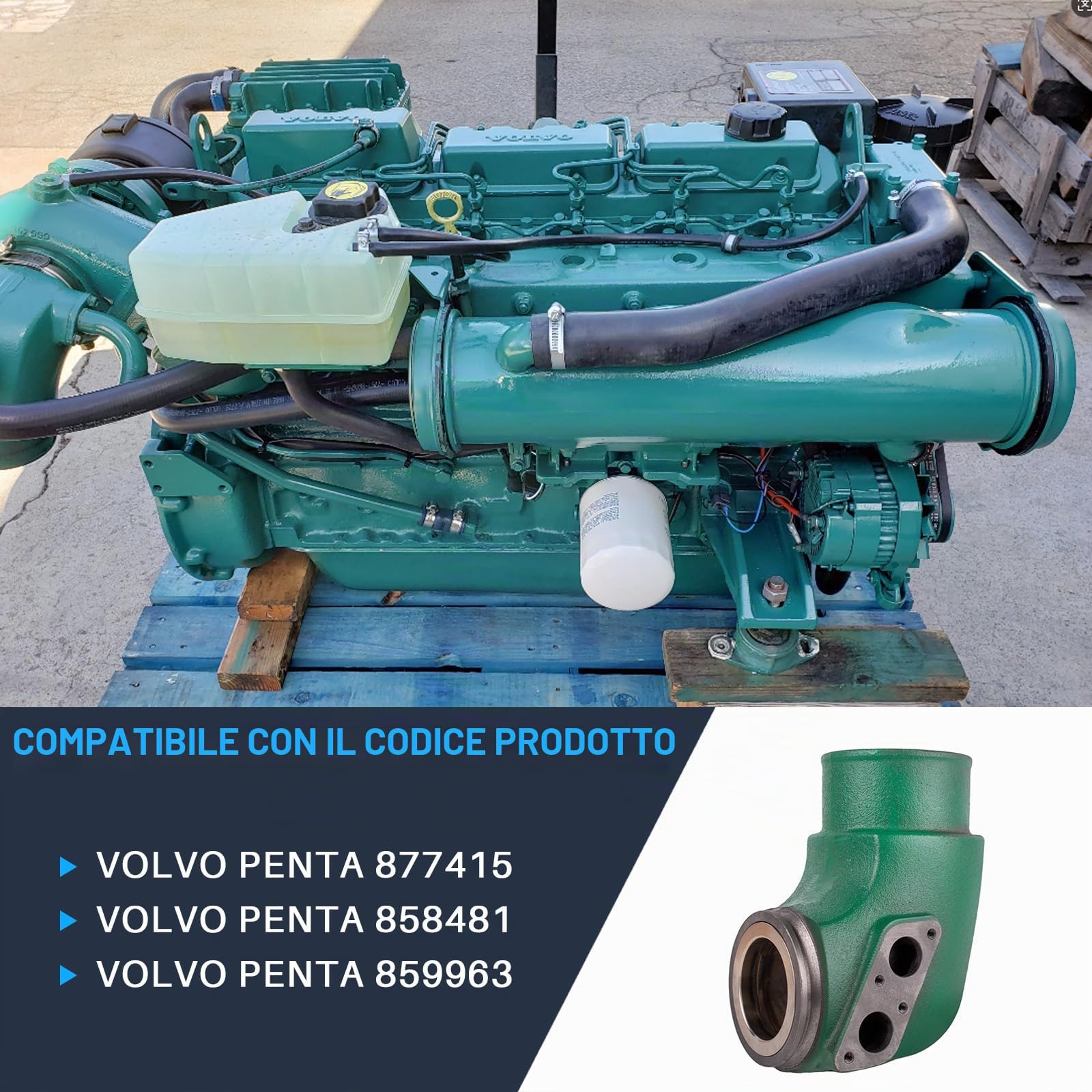Tubo di scarico compatibile con Vo-lvo Pen-ta TAMD31A TAMD31B TAMD31D TAMD41A TAMD41B TAMD41D TMD41A TMD41B TMD41D, ricambio per 877415 858481 859963