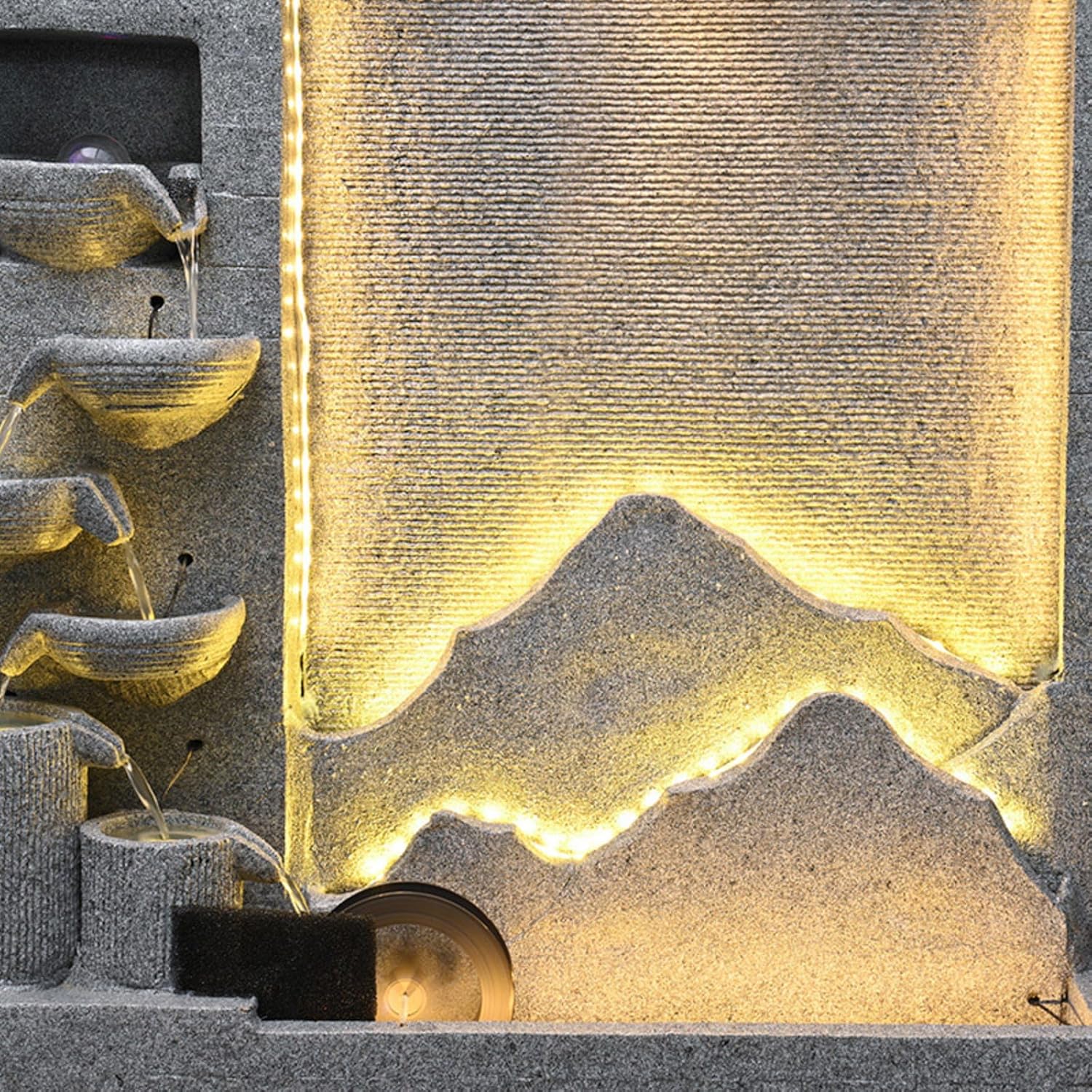 Outdoor Cement Water Fountain with LED Lights, 6-Foot Tall Wall Waterfall Fountain for Garden, Yard, and Patio - Durable, Energy-Efficient, UV-Resistant (Left+Right)(Left)