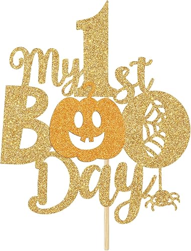 Miniatura 7 de Decoración para tartas My 1st Boo Day - Decoración de fiesta de Halloween/baby shower - Suministros de feliz primer cumpleaños, purpurina dorada