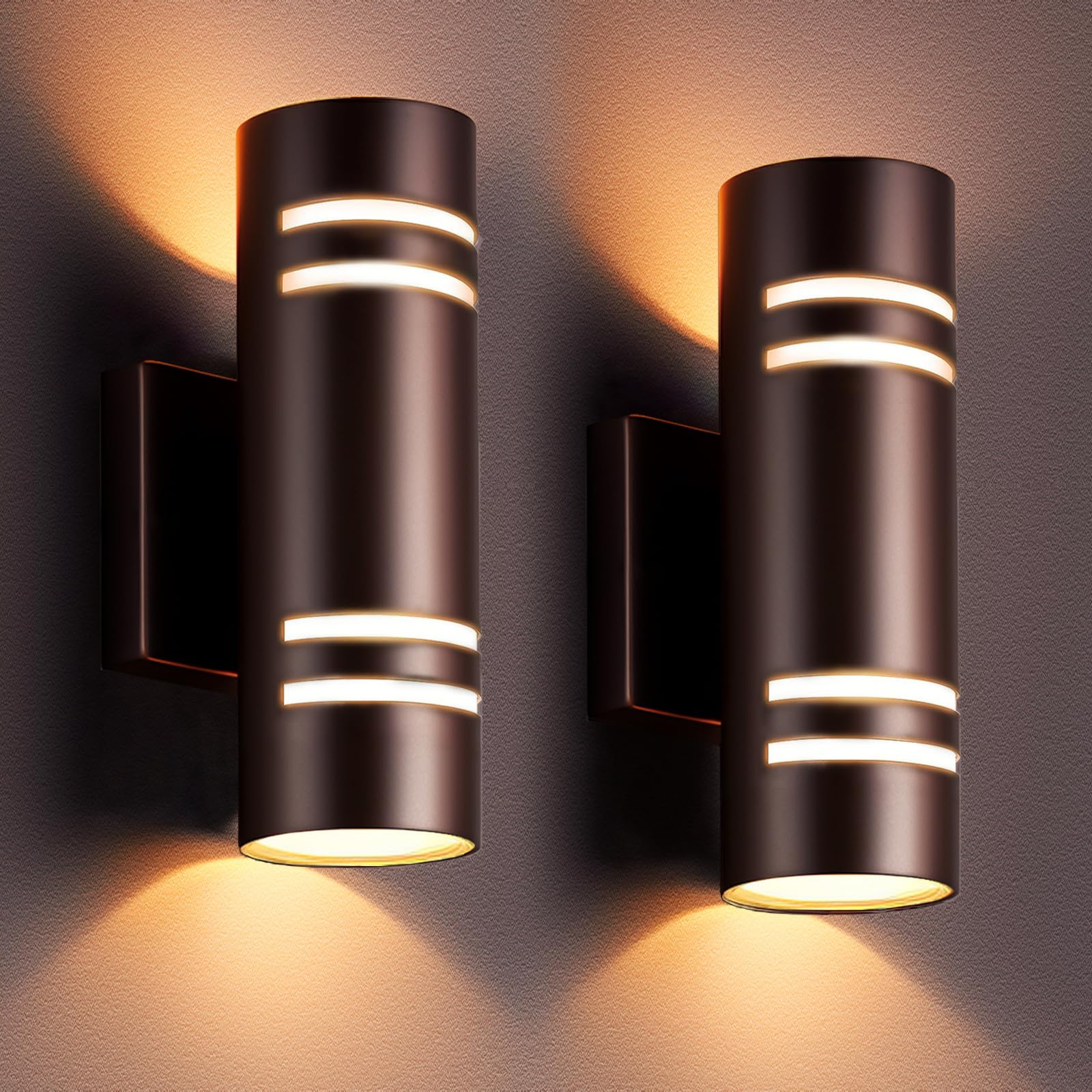 WISELUME Outdoor Wall Lights Fixture 2 Pack, 13 Inch Bronze Up and Down Wall Sconce with E26 Base, Waterproof Exterior Porch Light for House, Garage,