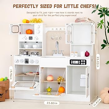 Amazon.com: Wooden Play Kitchen for Kids with Realistic