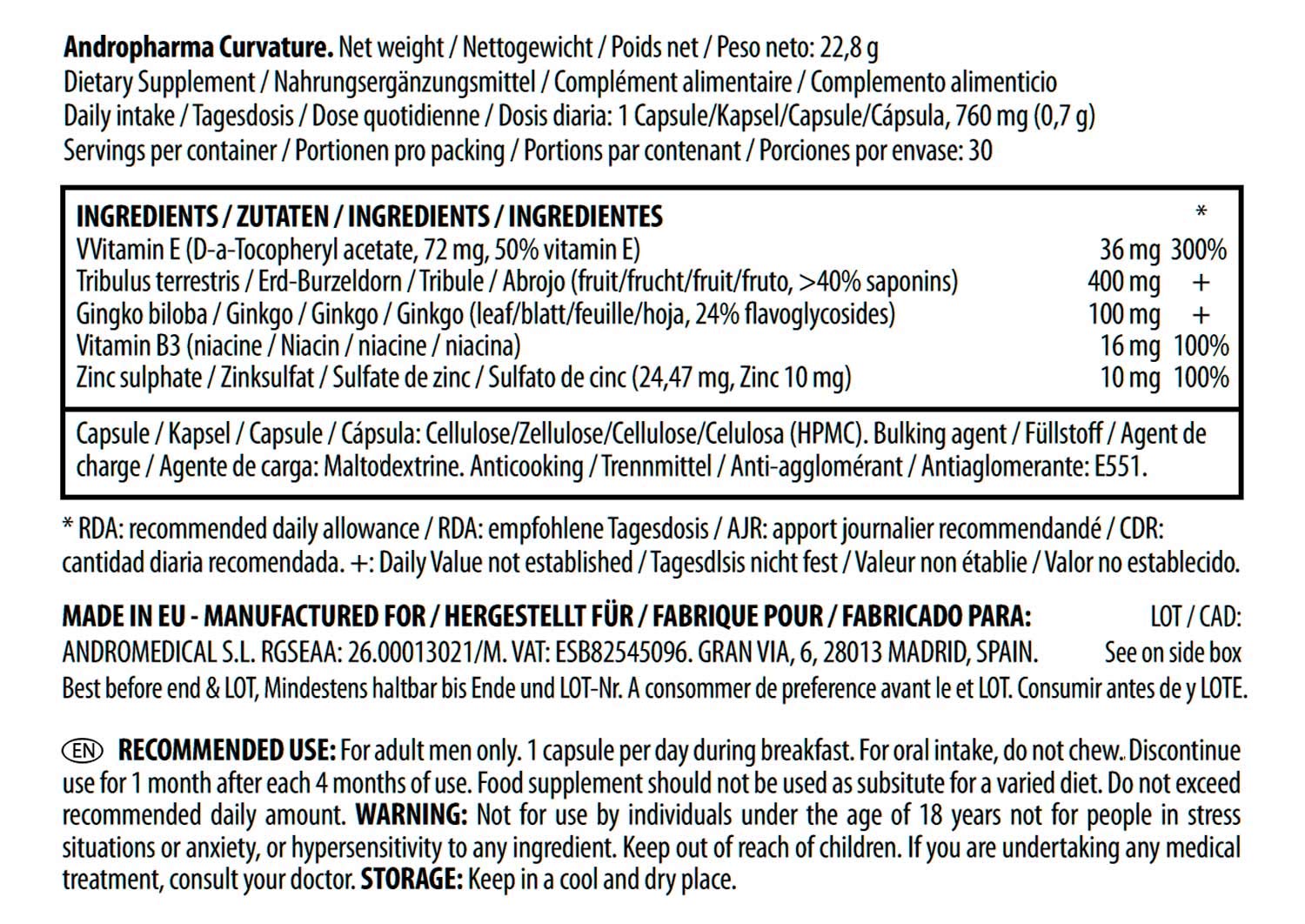 Curvature Suplementos Pastillas para Corrección de Curvaturas del Pene y Enfermedad de Peyronie (4 cajas 4 meses).