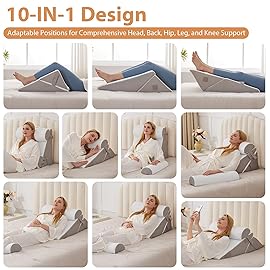 BIEEZZK Orthopedic Bed Wedge Pillow Set 4Pcs, Adjustable Memory Foam Wedge Pillow, Pillow Wedges for Post Surgery, Back Pain Relief, Triangle Pillows for Acid Reflux, Snoring, GERD, White/Grey